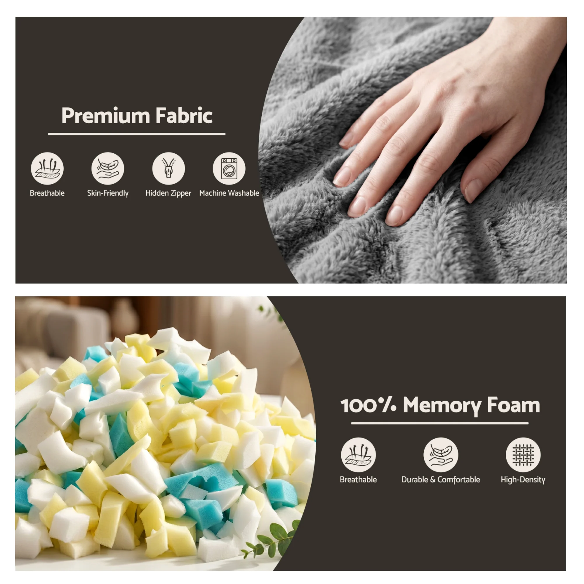 Artiss Faux Fur Bean Bag Chair with Filler Large Round DIY Stuffed Animal Storage Bean Bag Washable Lazy Sofa for Adults Kids Teens, Grey - Image 6