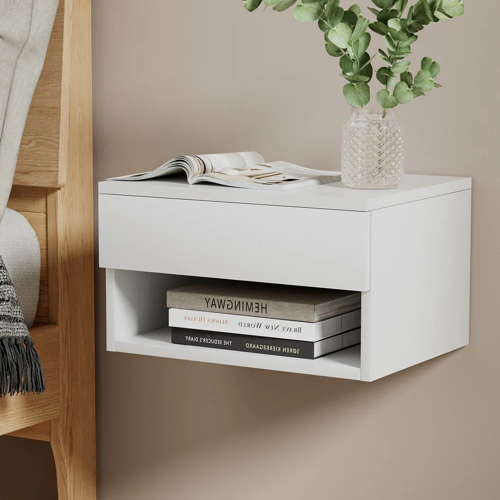 Artiss Floating Bedside Table Nightstand Drawer White - Image 2