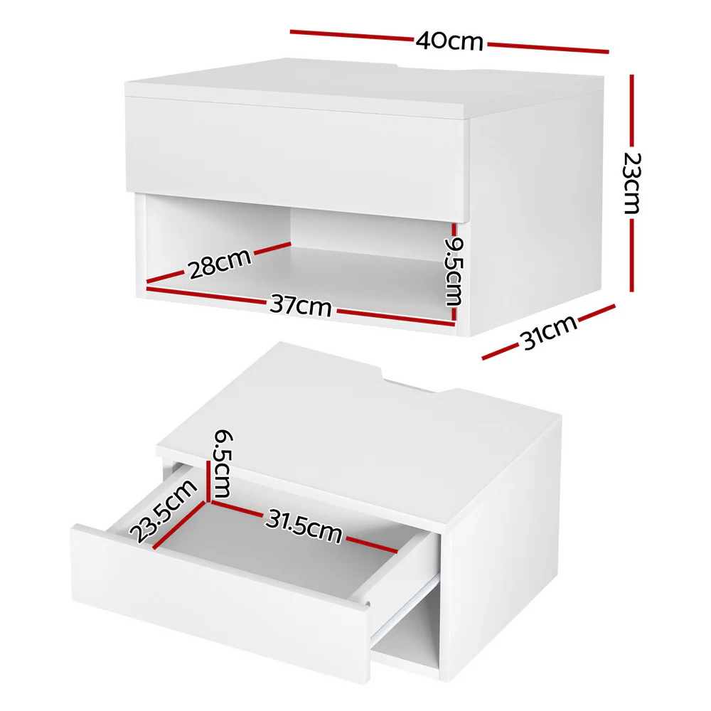 Artiss Floating Bedside Table Nightstand Drawer White - Image 3