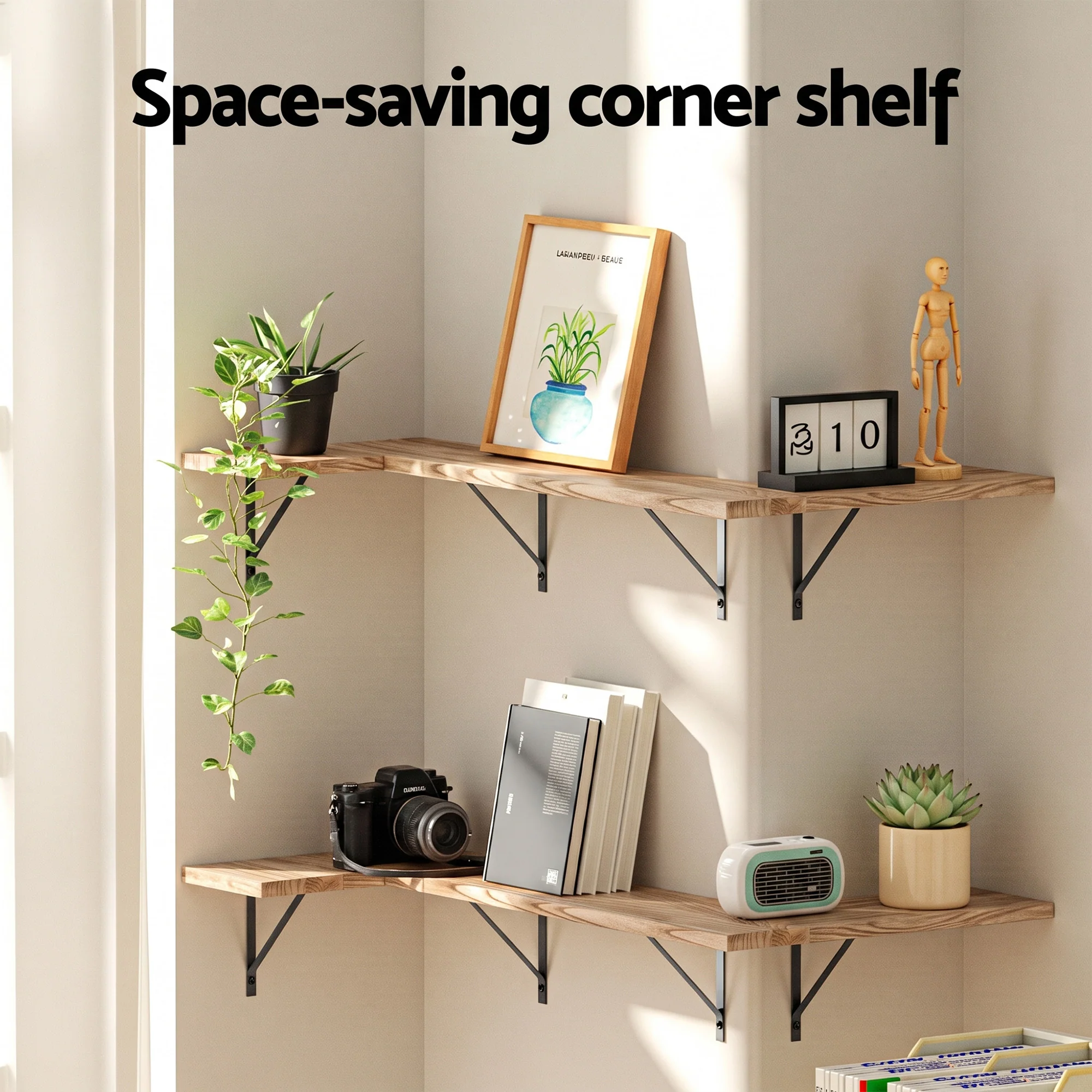 Artiss Floating Wall Shelf Corner Shelves Set of 4 Wood - Image 5