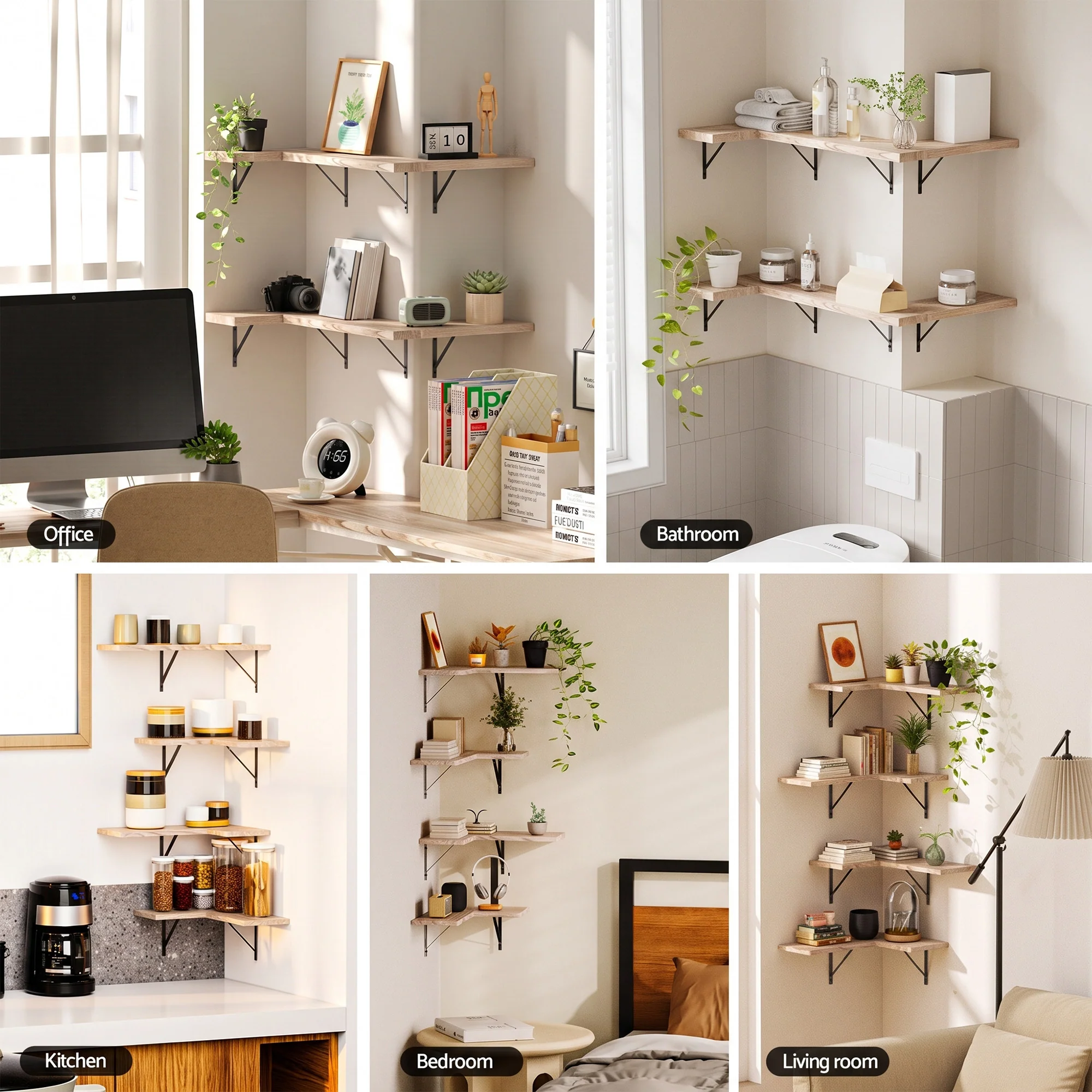 Artiss Floating Wall Shelf Corner Shelves Set of 4 Wood - Image 7