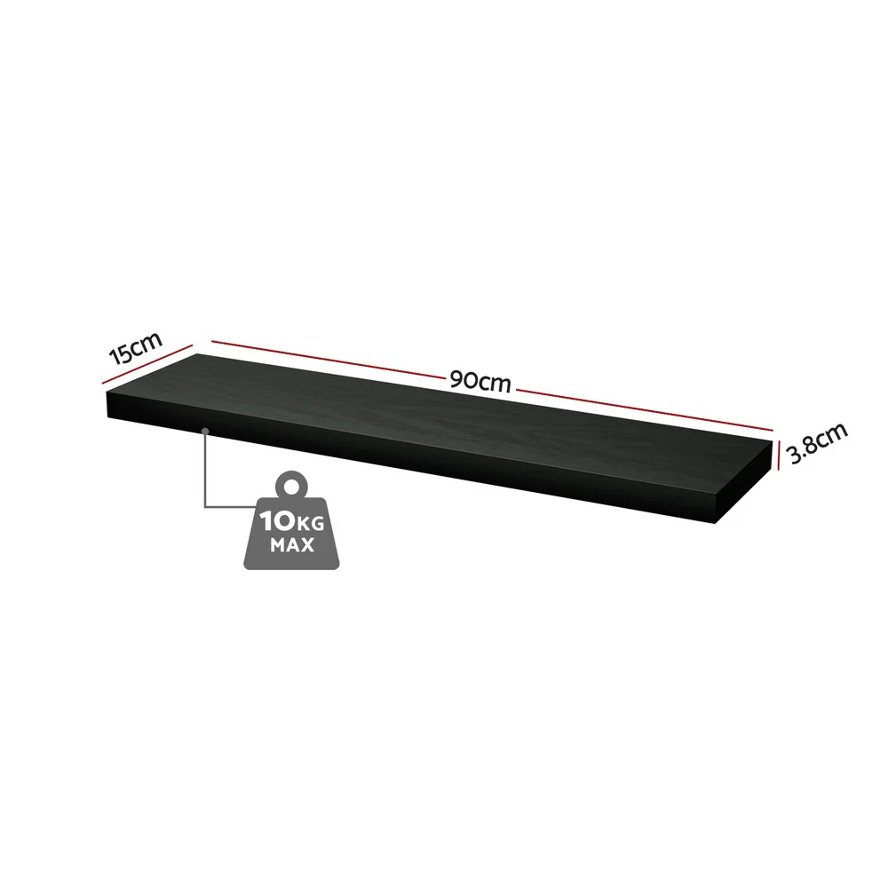 Artiss Floating Wall Shelf Set of 2 Black 90CM - Image 2