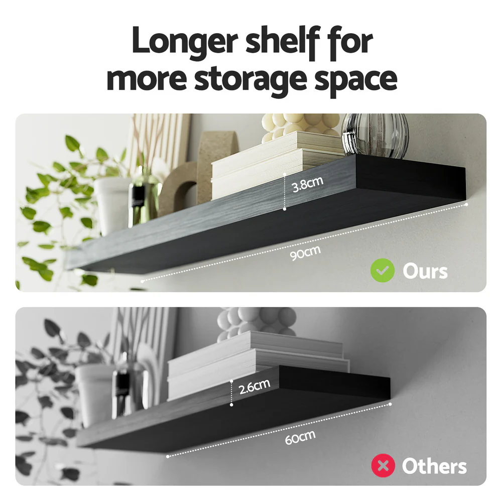 Artiss Floating Wall Shelf Set of 2 Black 90CM - Image 6