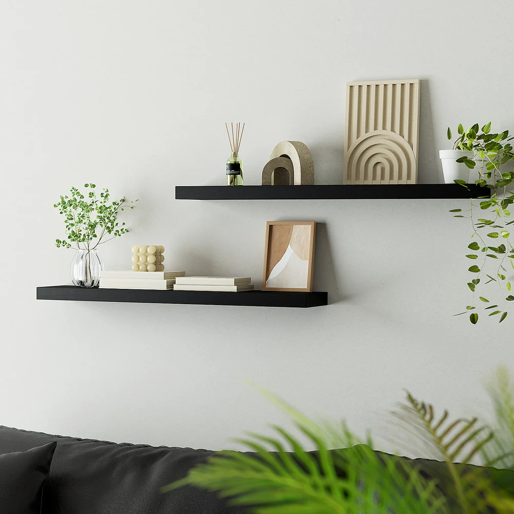 Artiss Floating Wall Shelf Set of 2 Black 90CM - Image 7