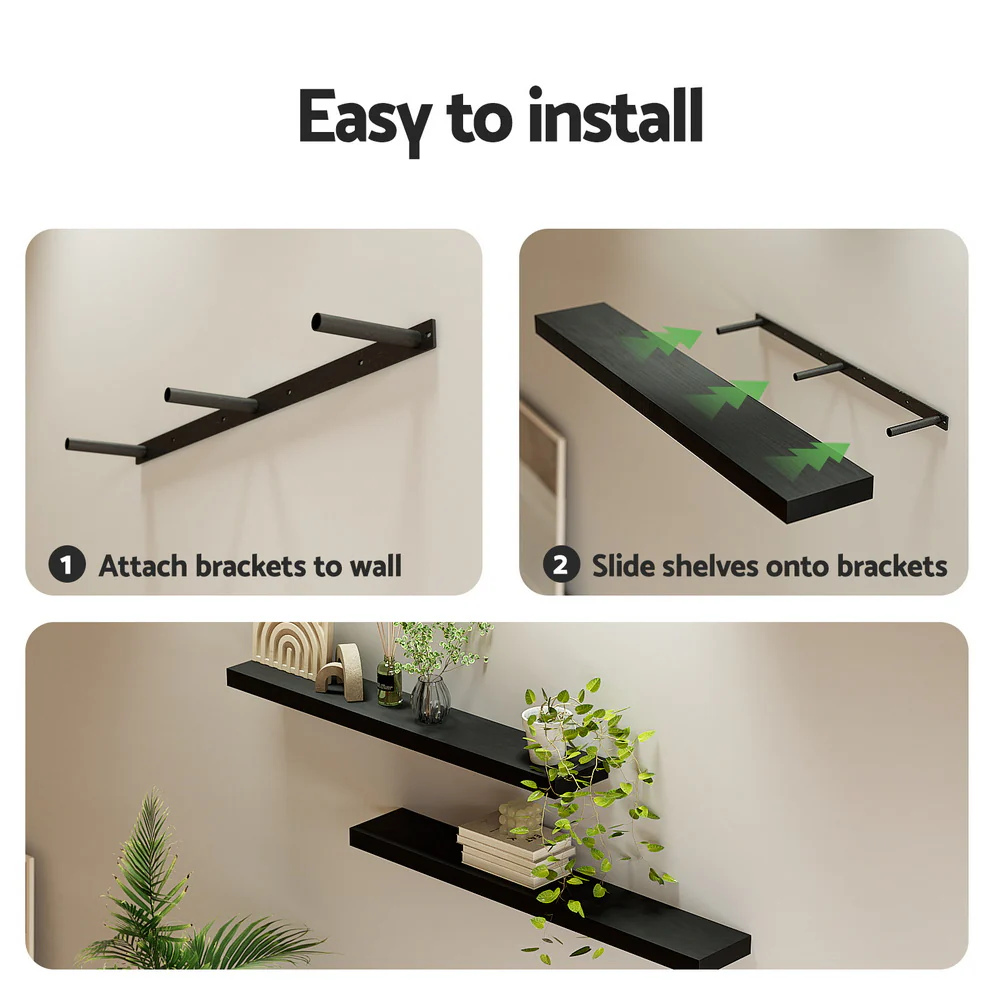 Artiss Floating Wall Shelf Set of 2 Black 90CM - Image 8