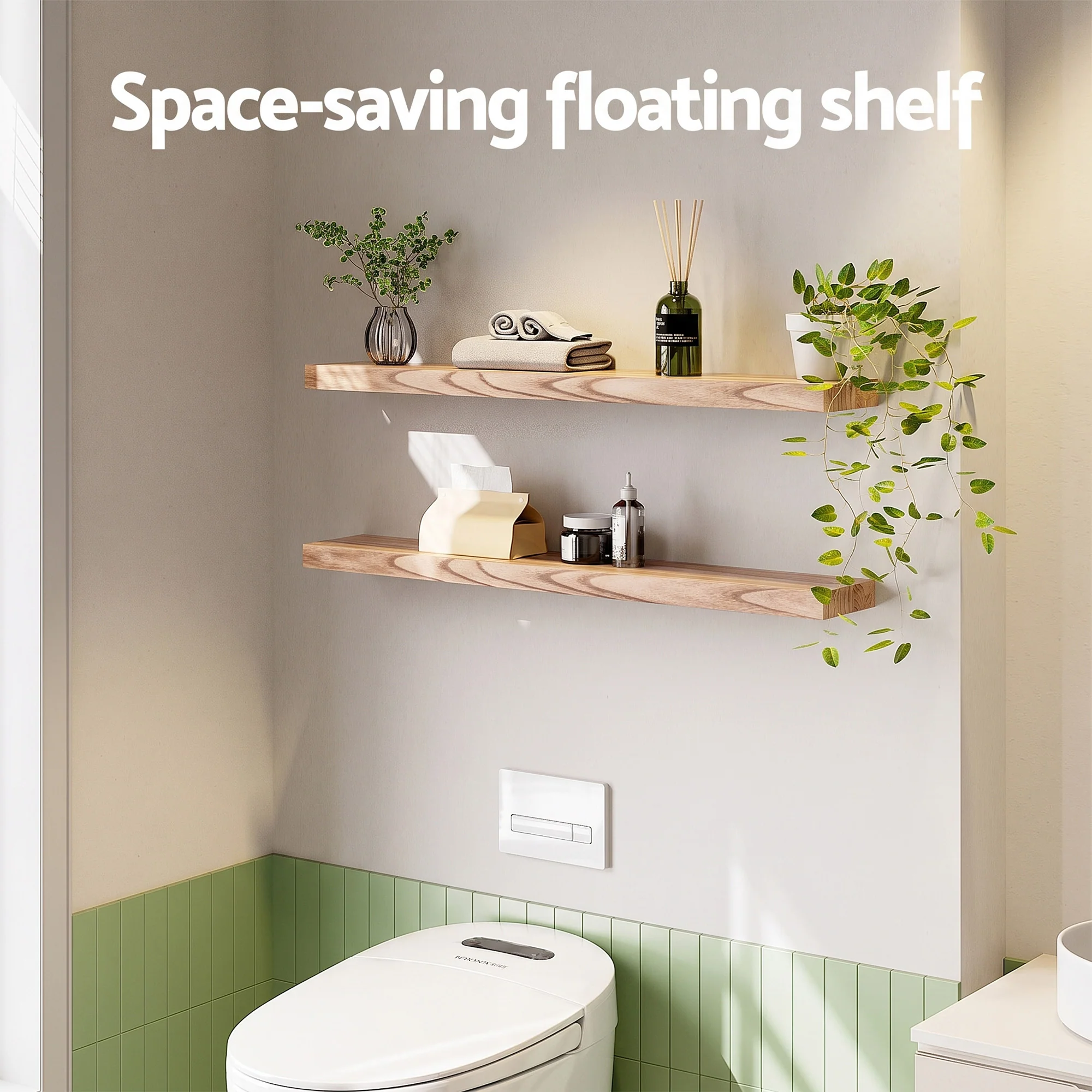 Artiss Floating Wall Shelf Set of 2 Wood 90CM - Image 5