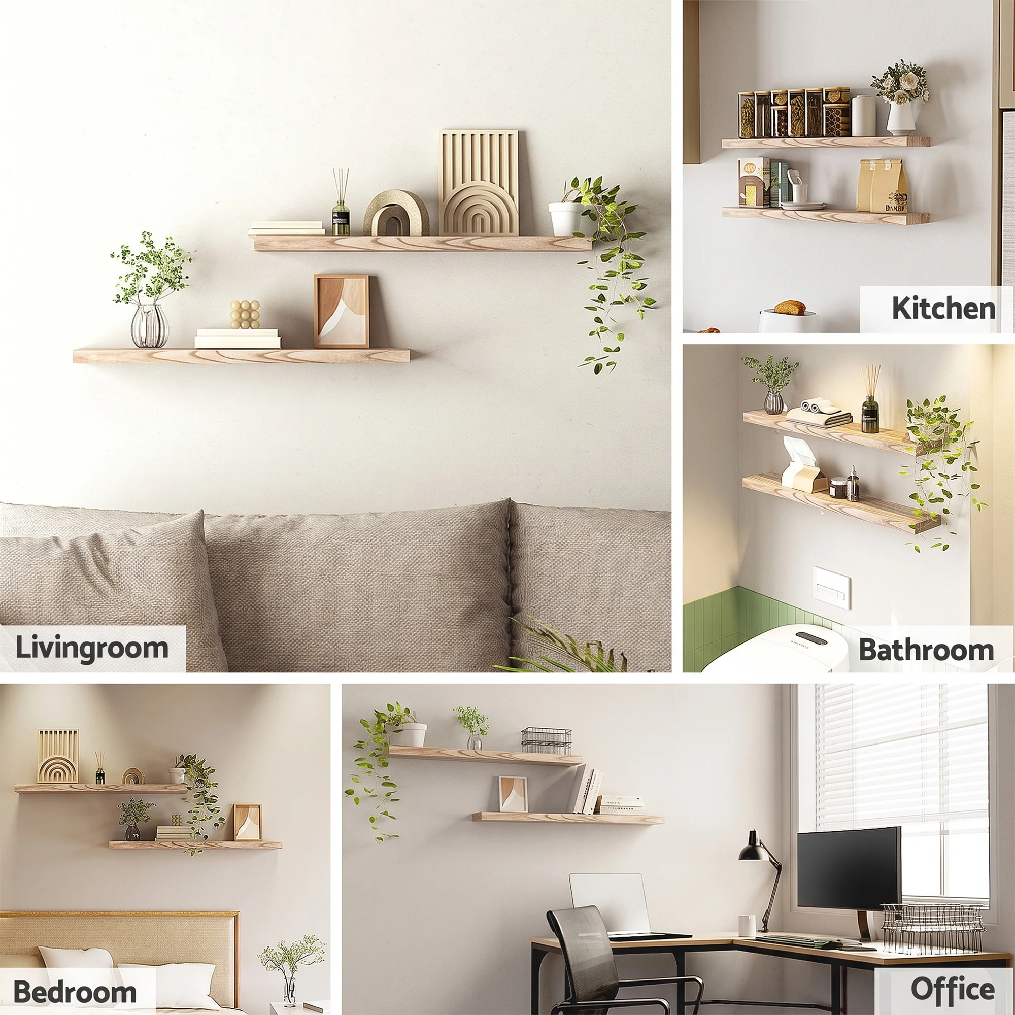 Artiss Floating Wall Shelf Set of 2 Wood 90CM - Image 6