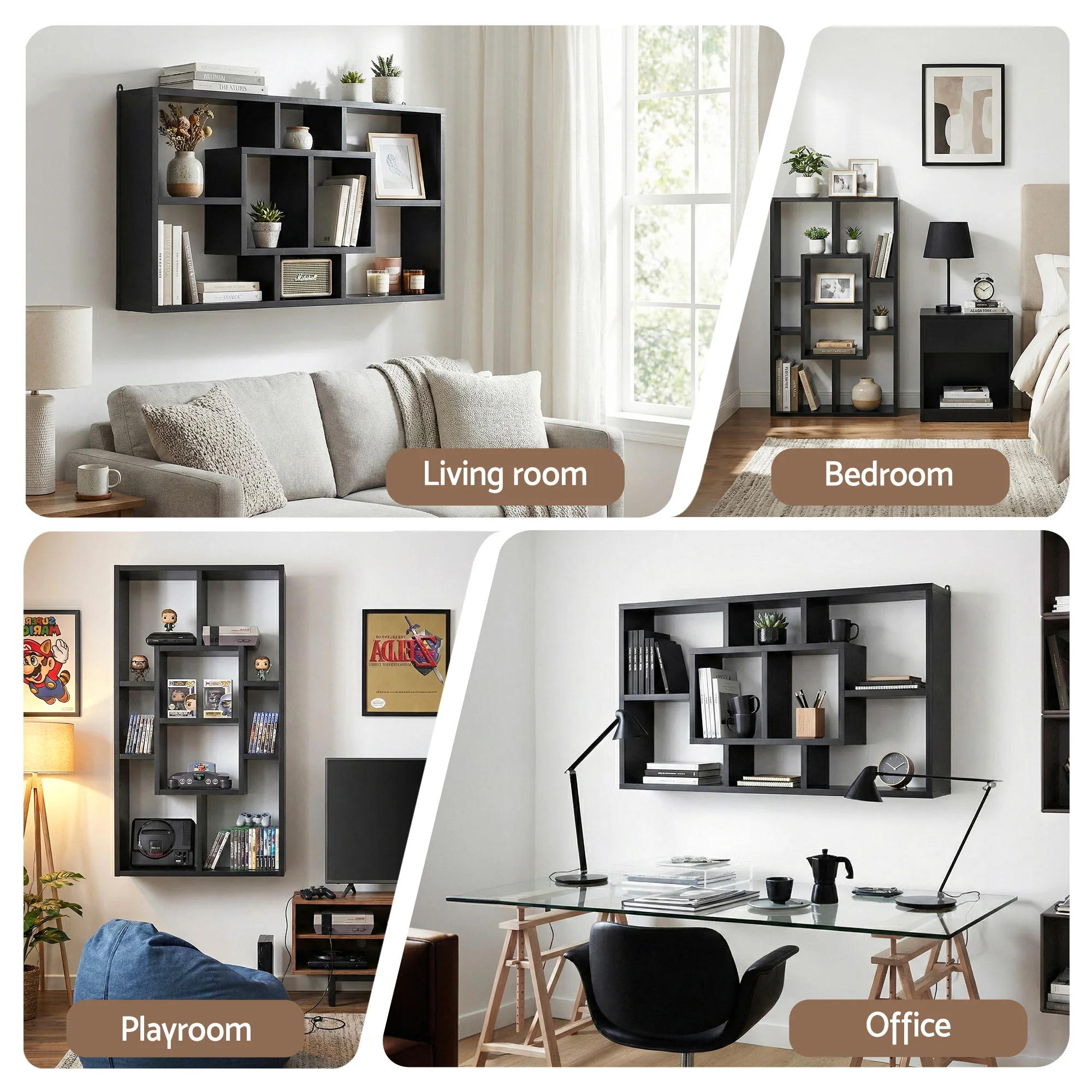 Artiss Floating Wall Shelves Bookshelf Black - Image 2