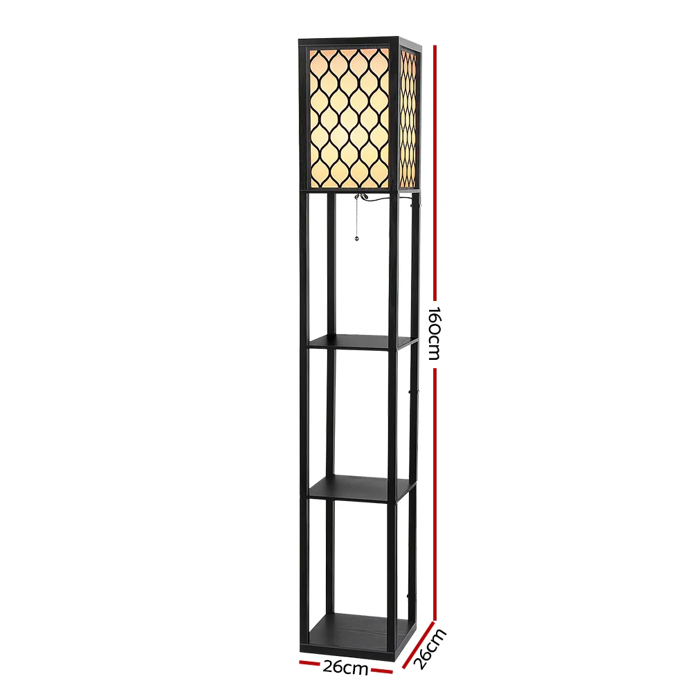 Artiss Floor Lamp 3 Tier Shelf Storage LED Light Stand Home Room Pattern Black - Image 3