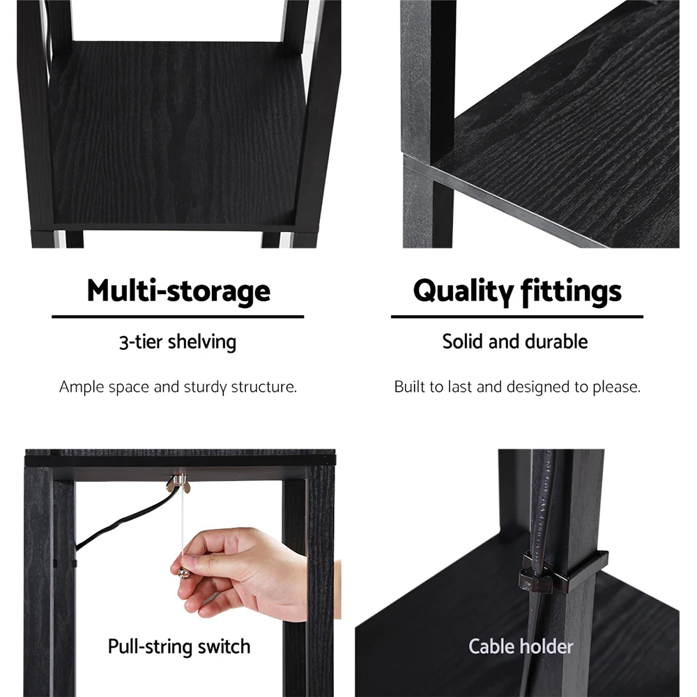 Artiss Floor Lamp 3 Tier Shelf Storage LED Light Stand Home Room Pattern Black - Image 7