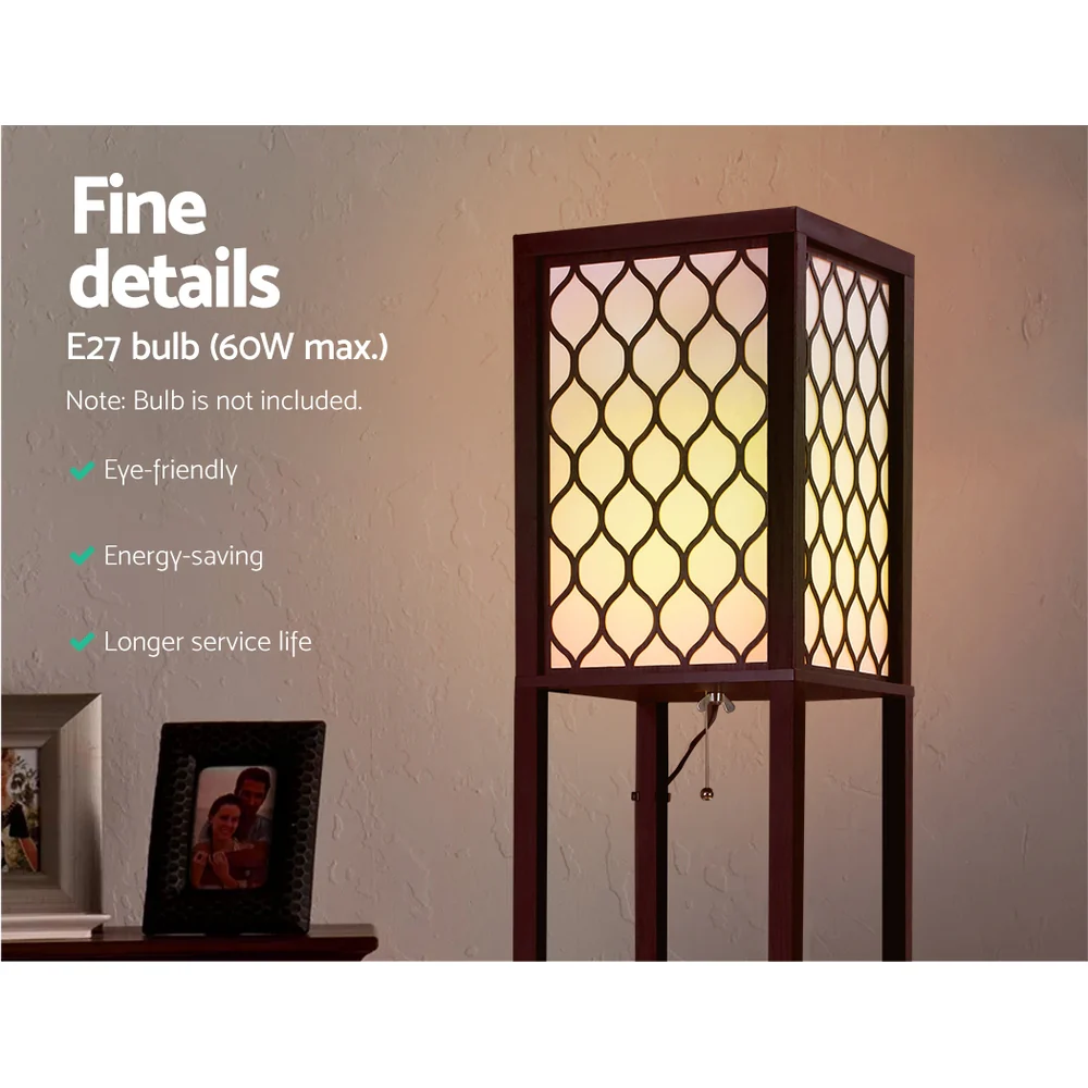 Artiss Floor Lamp 3 Tier Shelf Storage LED Light Stand Home Room Pattern Brown - Image 6