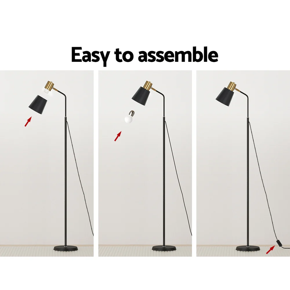 Artiss Floor Lamp LED Light Stand Modern Home Living Room Office Reading Black - Image 4