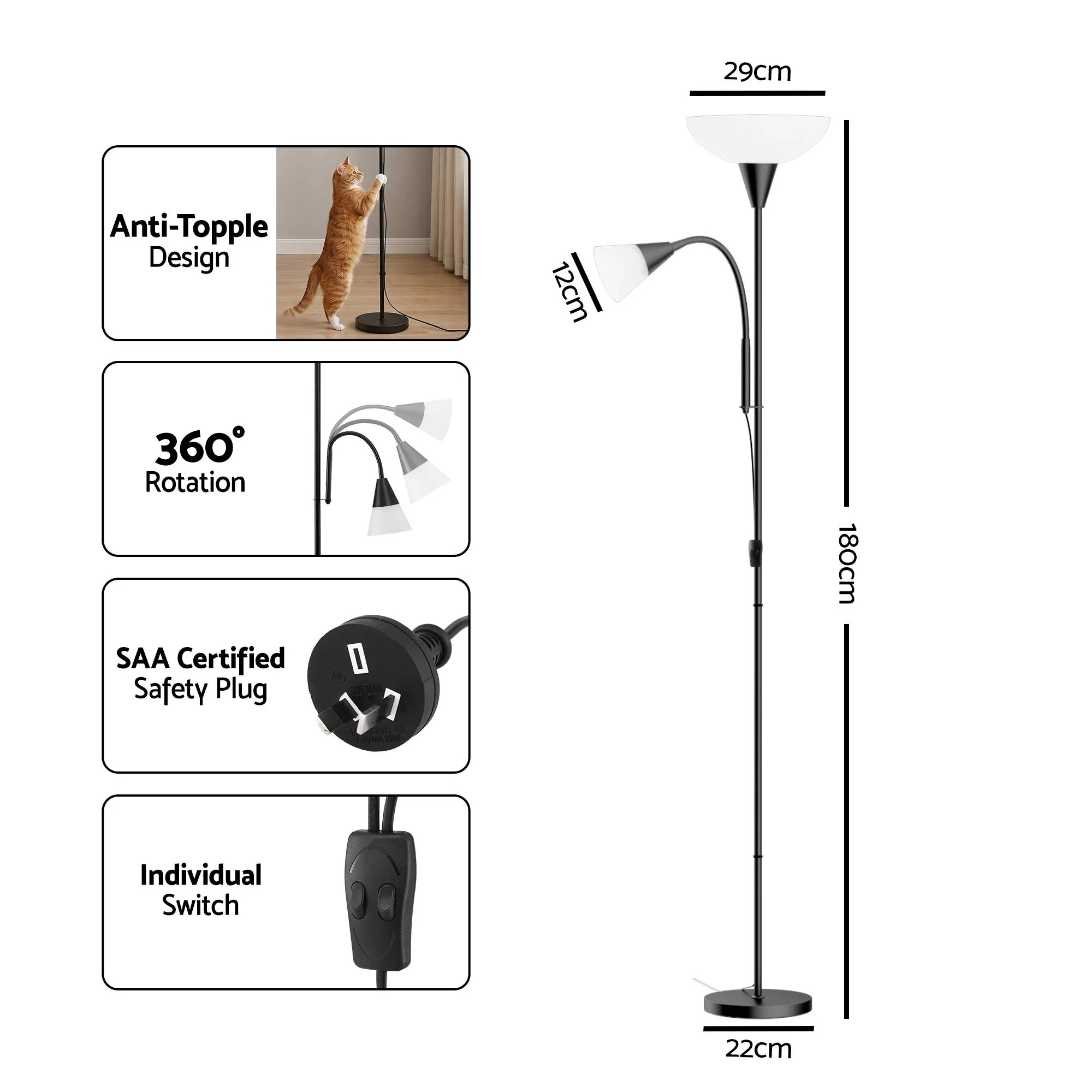 Artiss Floor Lamp Mother and Child Modern Home Living Room Office Reading Black - Image 3