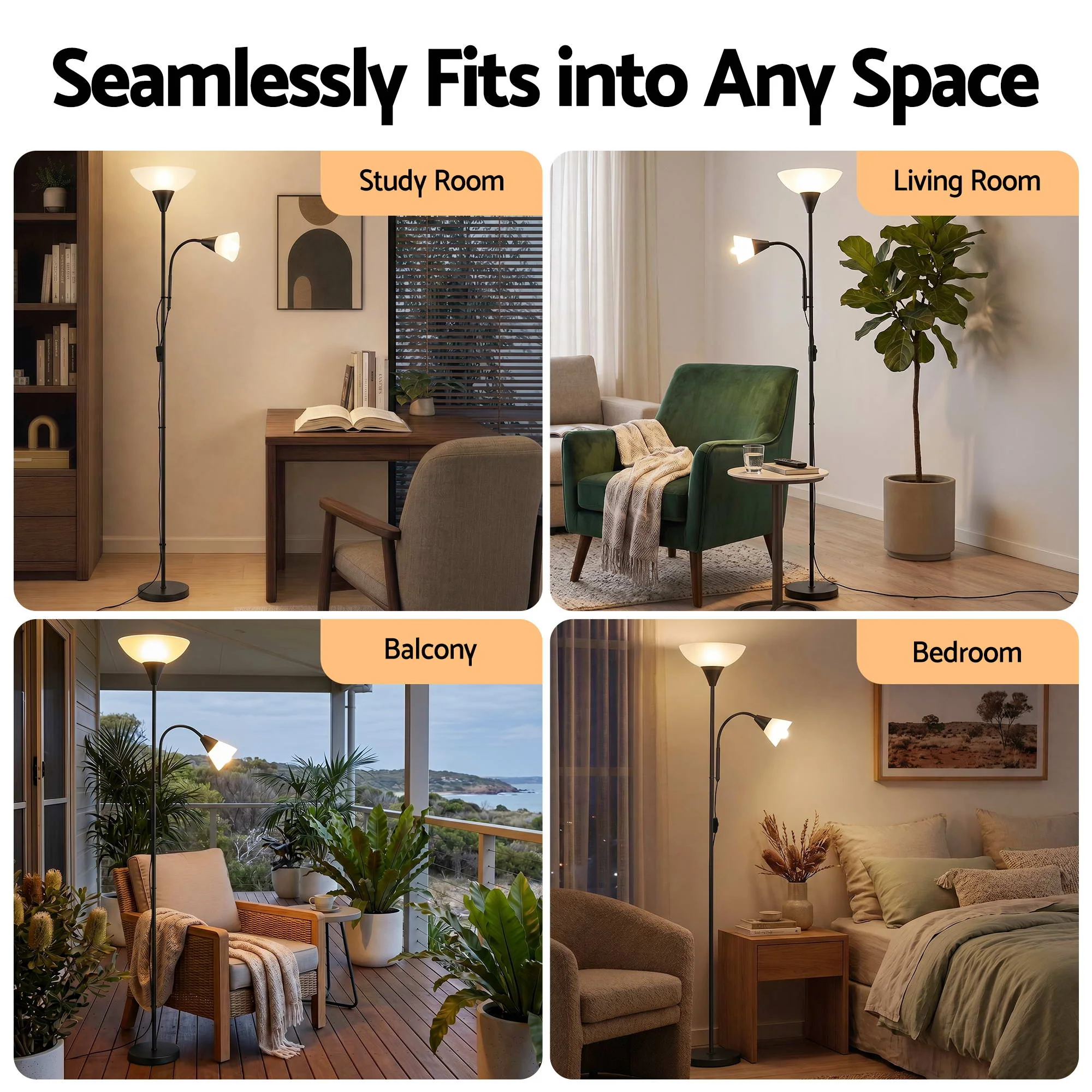 Artiss Floor Lamp Mother and Child Modern Home Living Room Office Reading Black - Image 5