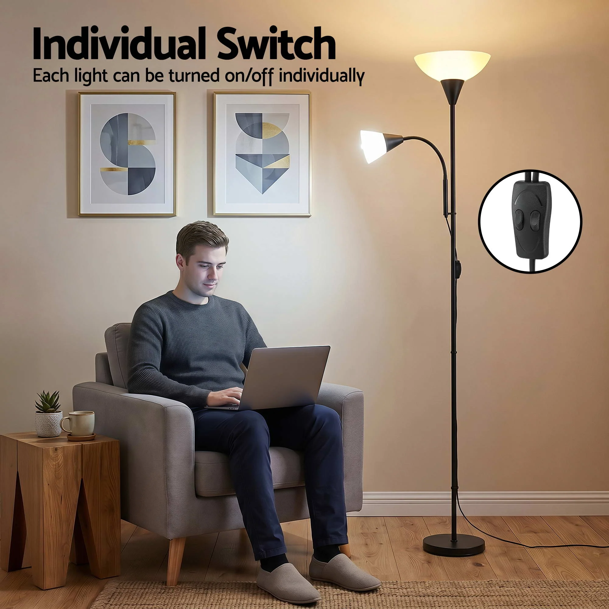 Artiss Floor Lamp Mother and Child Modern Home Living Room Office Reading Black - Image 7
