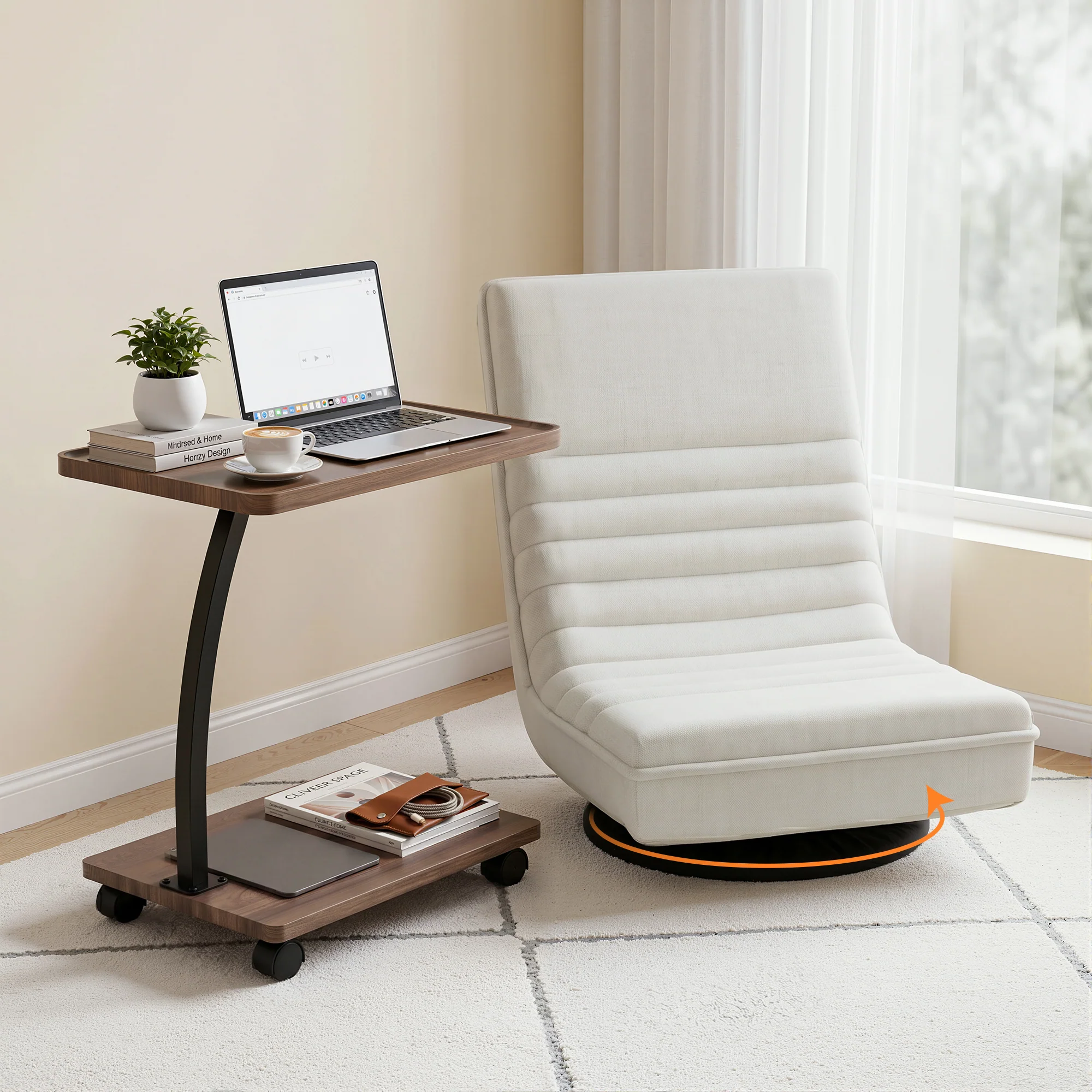 Artiss Floor Lounge 360? Swivel Foldable Sofa Chair and Side Table with Castors Set