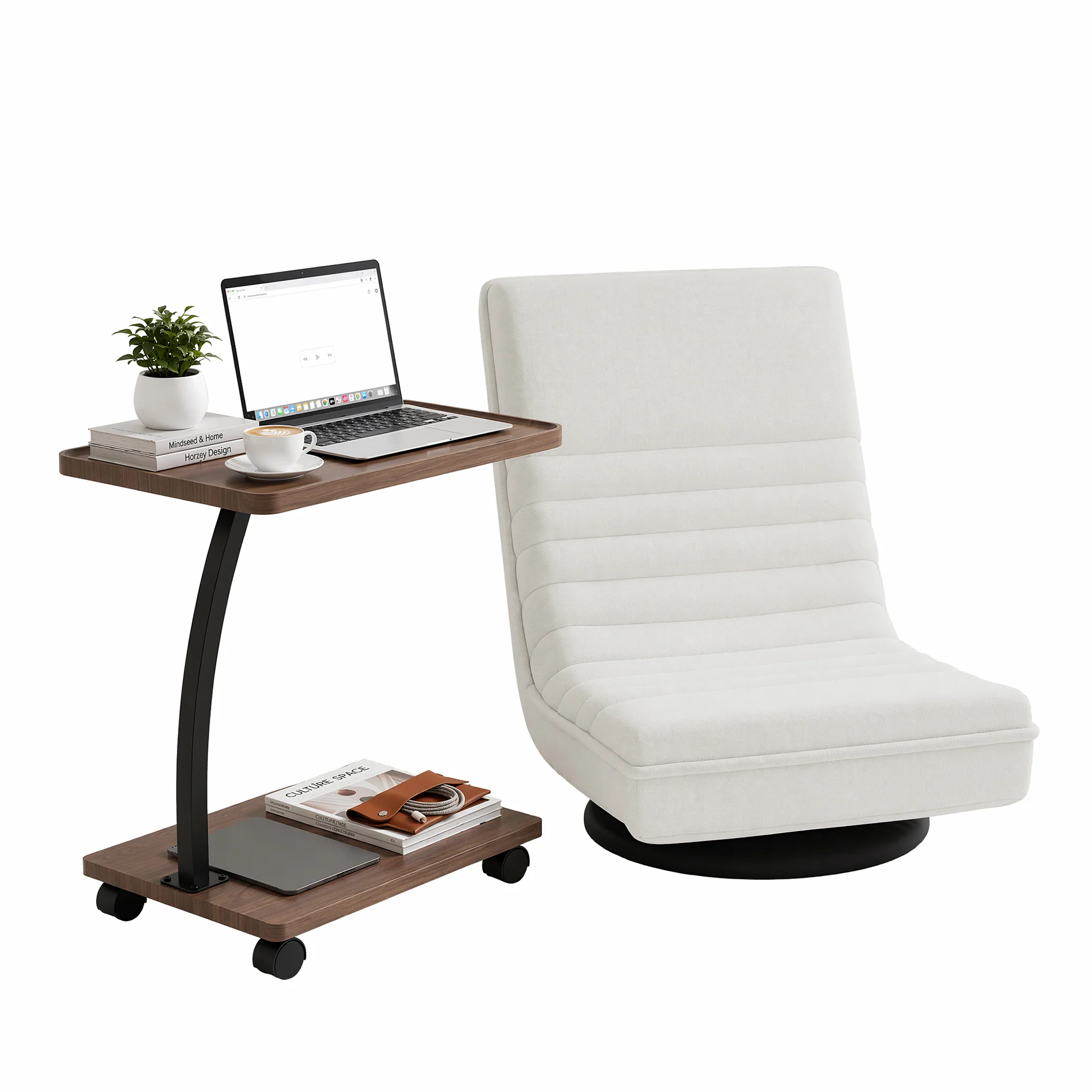 Artiss Floor Lounge 360? Swivel Foldable Sofa Chair and Side Table with Castors Set - Image 2