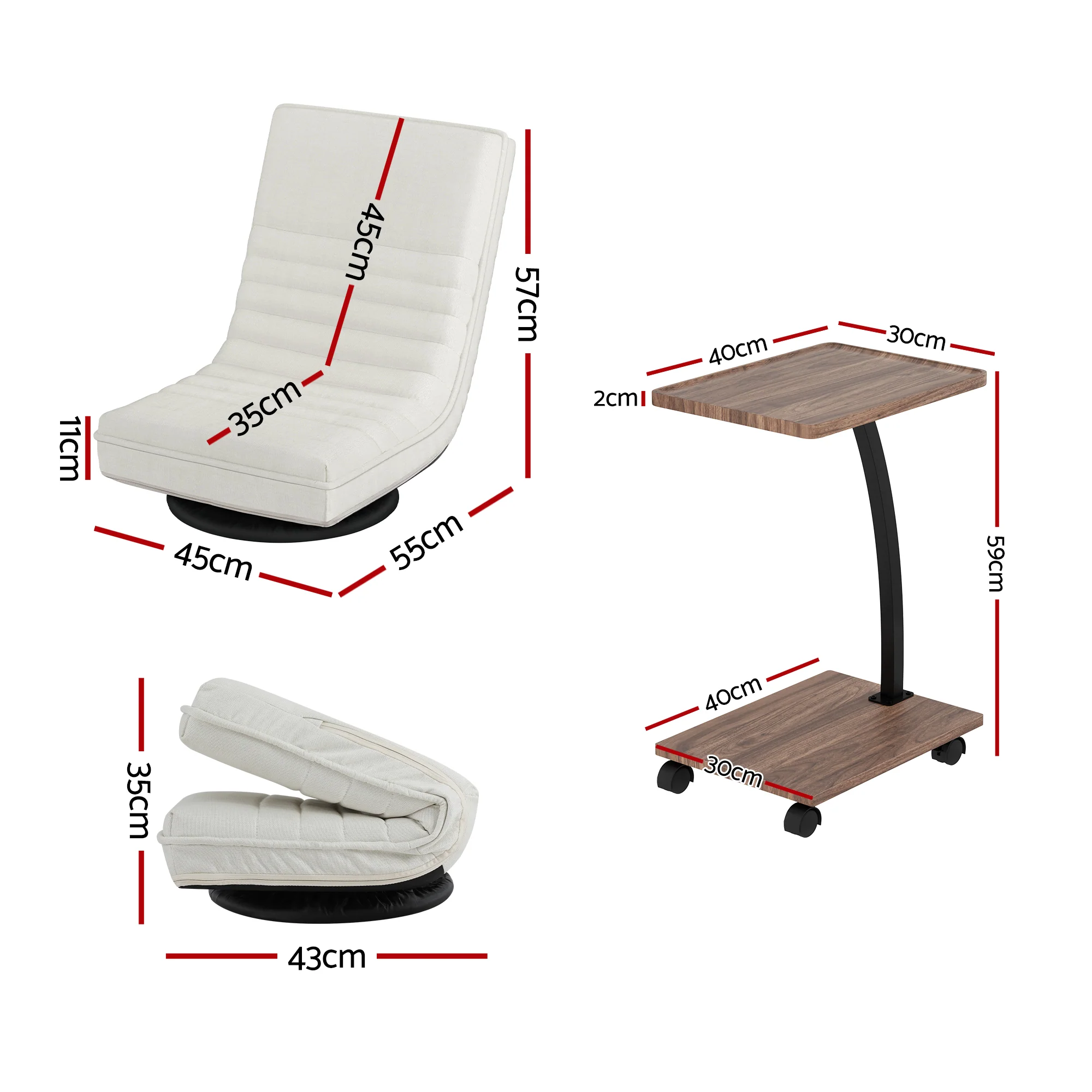 Artiss Floor Lounge 360? Swivel Foldable Sofa Chair and Side Table with Castors Set - Image 3