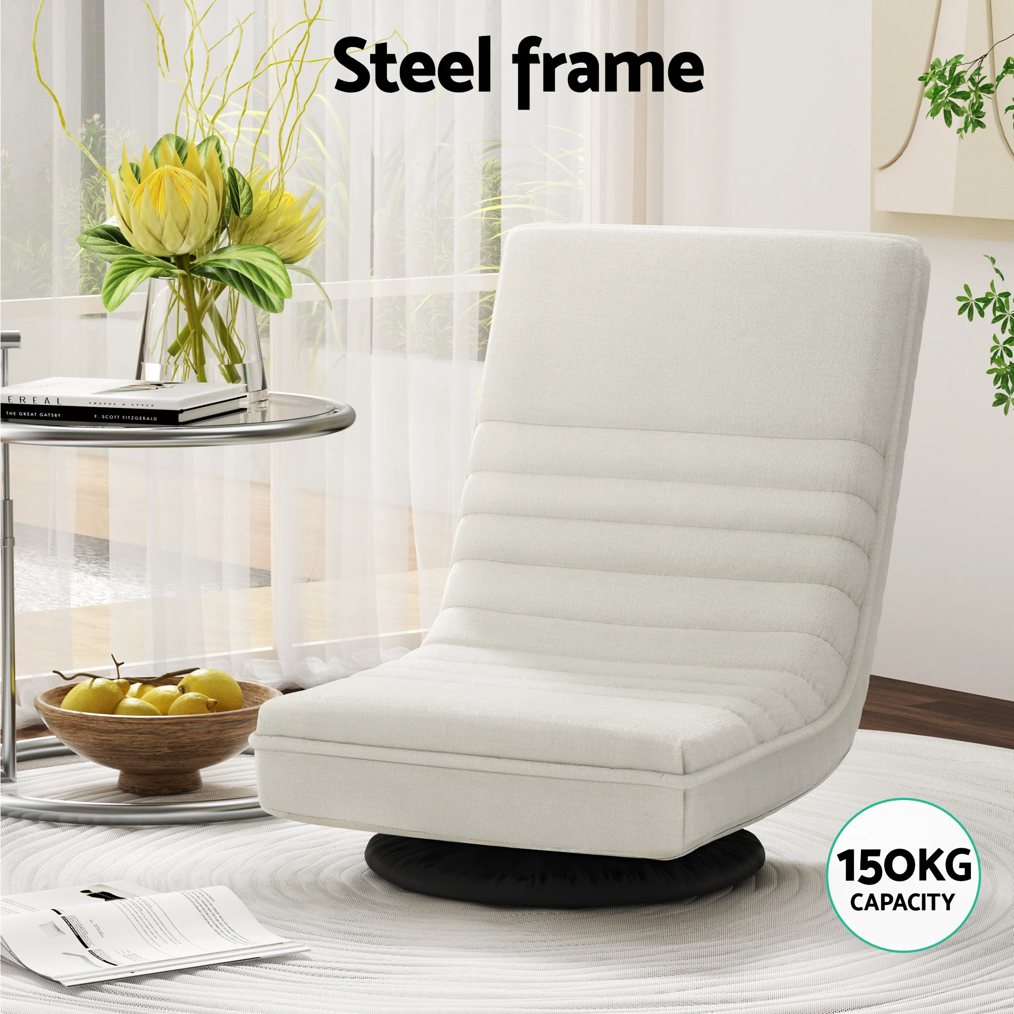 Artiss Floor Lounge 360? Swivel Foldable Sofa Chair and Side Table with Castors Set - Image 5