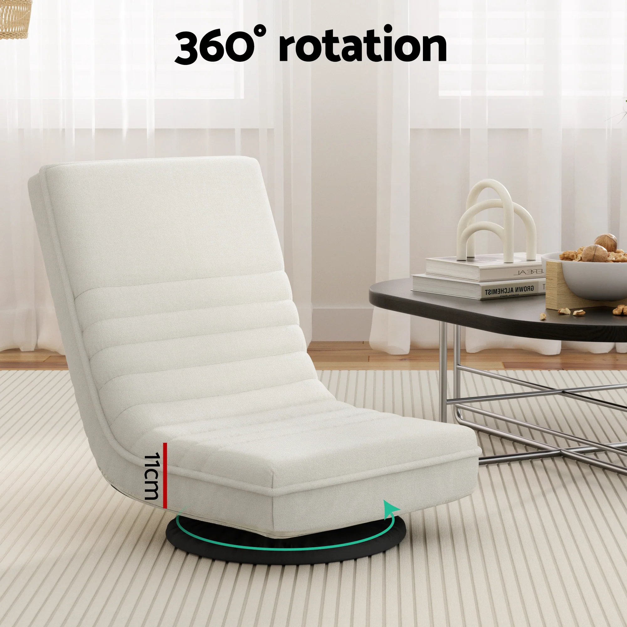 Artiss Floor Lounge 360? Swivel Foldable Sofa Chair and Side Table with Castors Set - Image 6