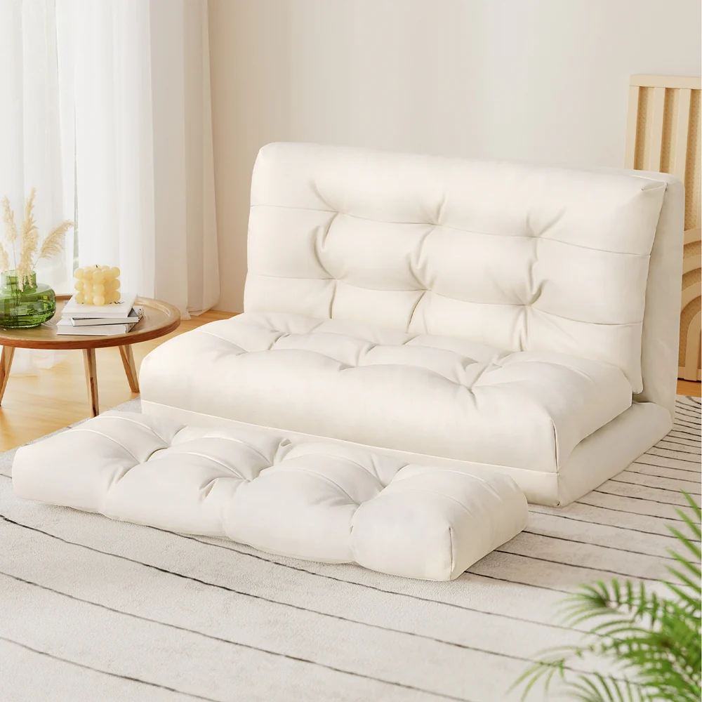Artiss Floor Lounge Sofa Bed 2 Seater Pillow Leather White - Image 2