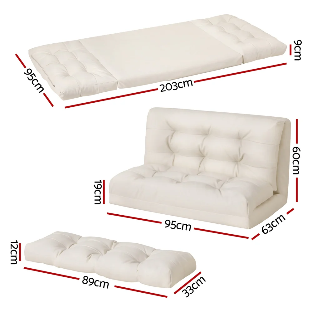 Artiss Floor Lounge Sofa Bed 2 Seater Pillow Leather White - Image 3