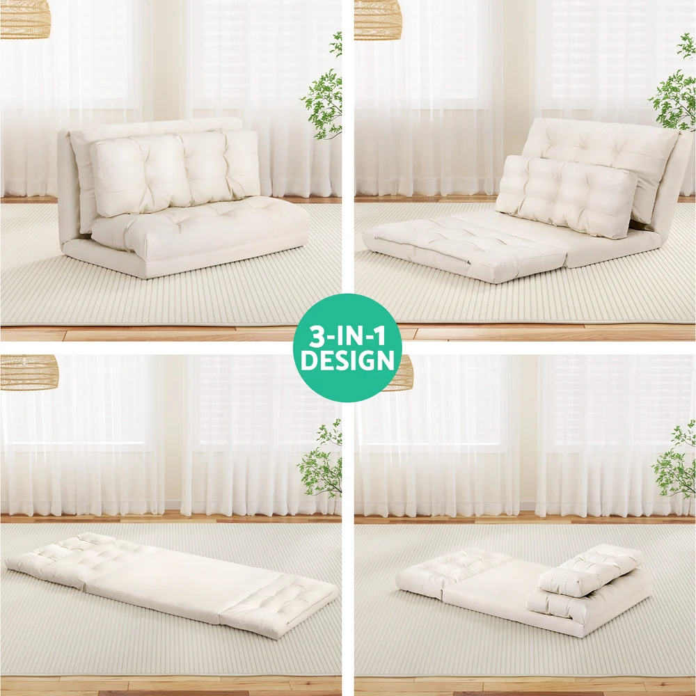Artiss Floor Lounge Sofa Bed 2 Seater Pillow Leather White - Image 5