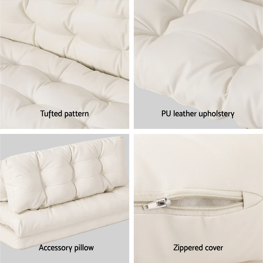 Artiss Floor Lounge Sofa Bed 2 Seater Pillow Leather White - Image 7