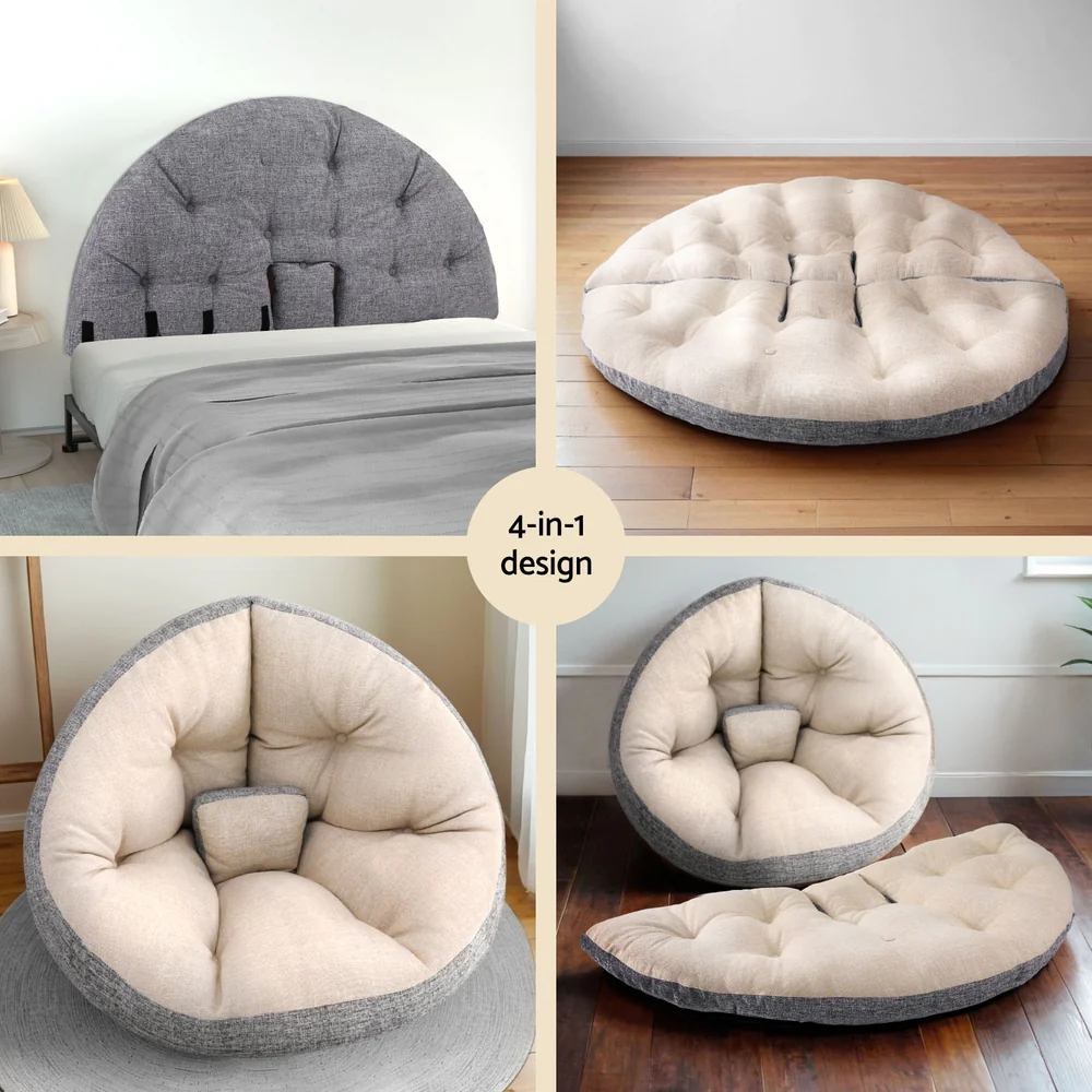 Artiss Floor Lounge Sofa Bed Chair Foldable Washable Beige - Image 6