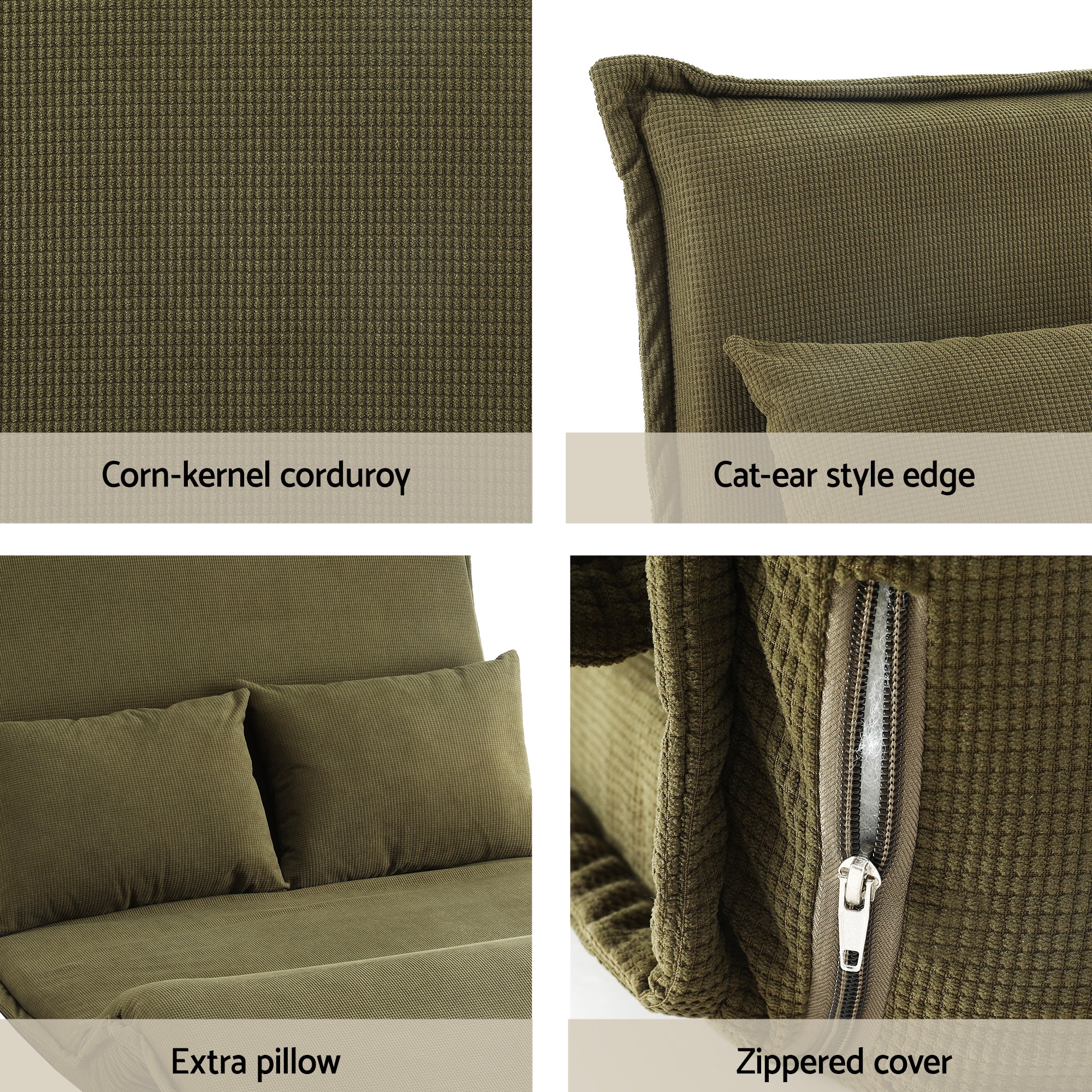 Artiss Floor Lounge Sofa Bed Folding Chaise Chair Green & Coffee Table Side Table Marble Effect - Image 6