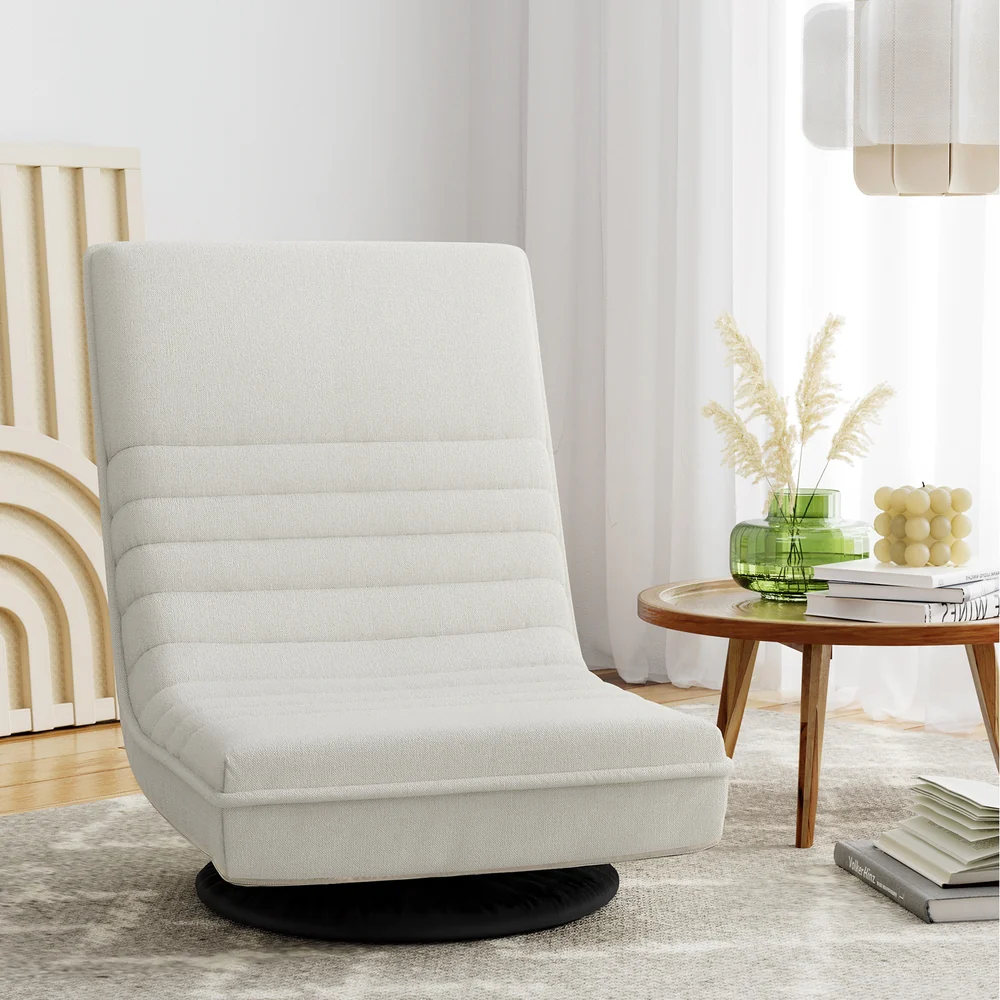 Artiss Floor Lounge Sofa Swivel Foldable Linen White - Image 2