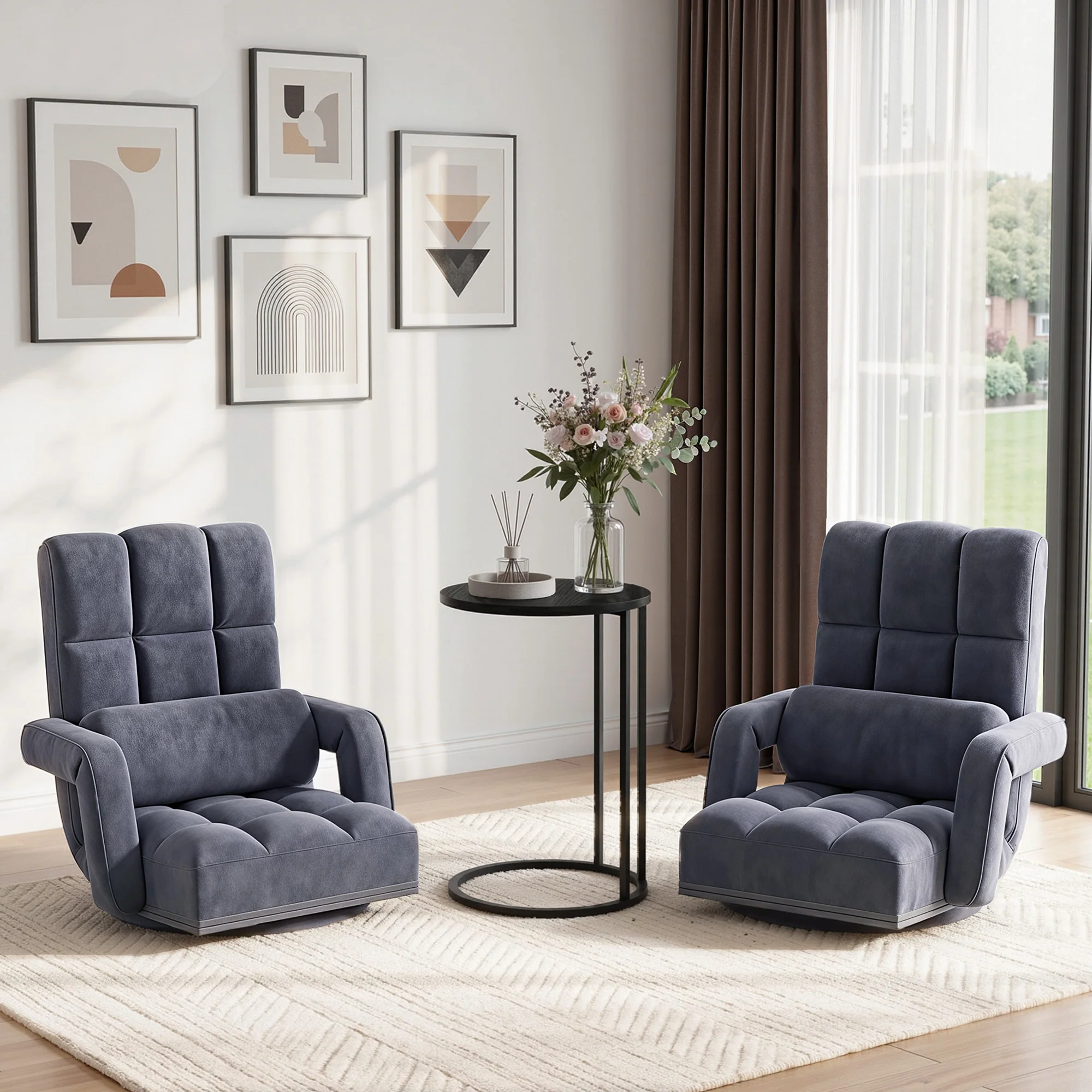 Artiss Floor Sofa Chair & Coffee Table Set, Swivel Lounge Recliner Side Tables