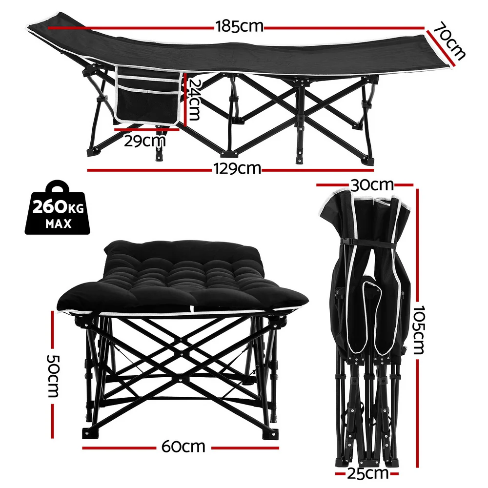 Artiss Folding Bed With Mattress Heavy Duty Black 185CM - Image 2