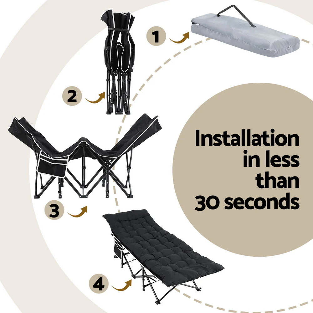 Artiss Folding Bed With Mattress Heavy Duty Black 185CM - Image 7