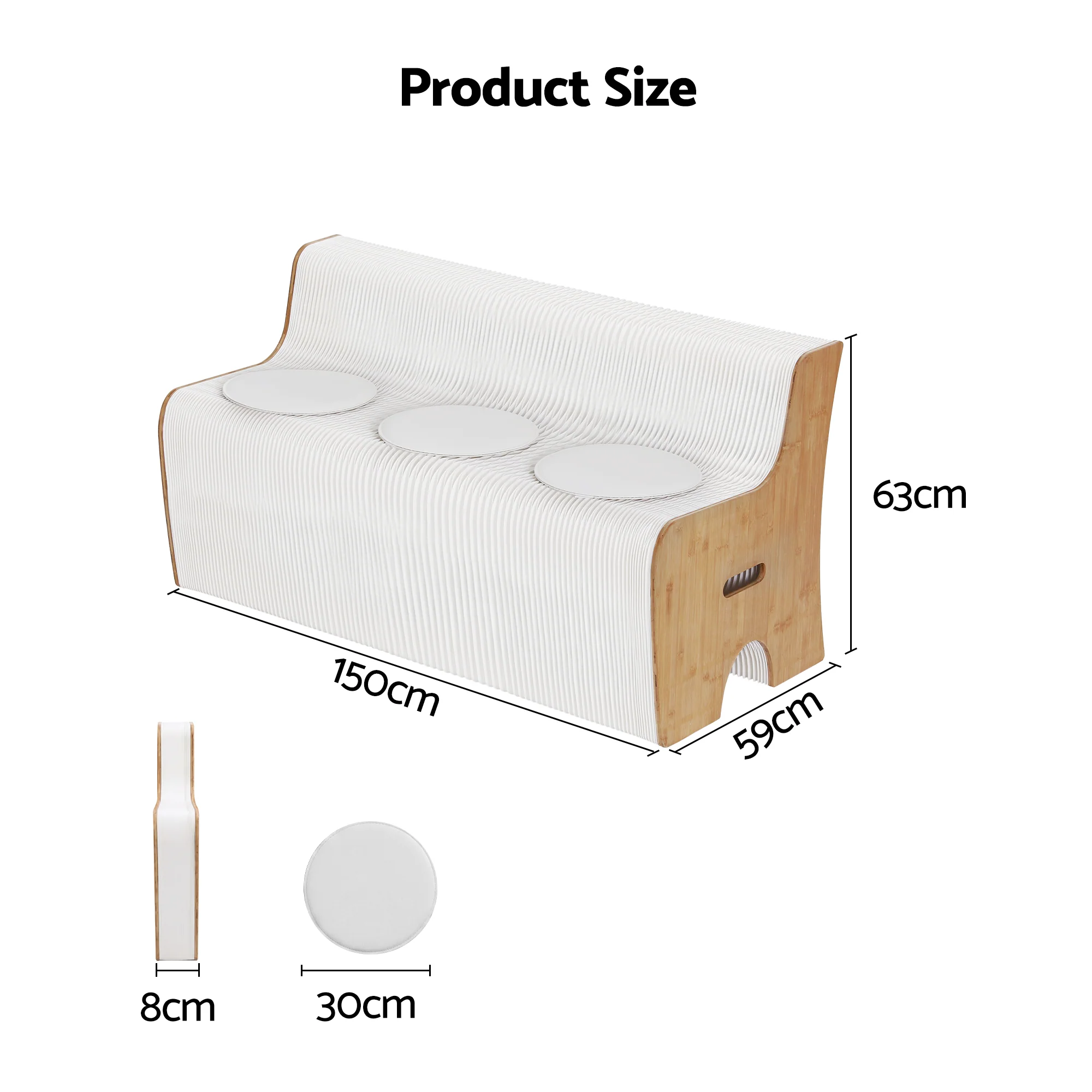 Artiss Folding Kraft Paper Sofa 3 Seater Accordion Bench with PU Leather Cushion Collapsible Couch 300kg Capacity 150x59x63cm - Image 3