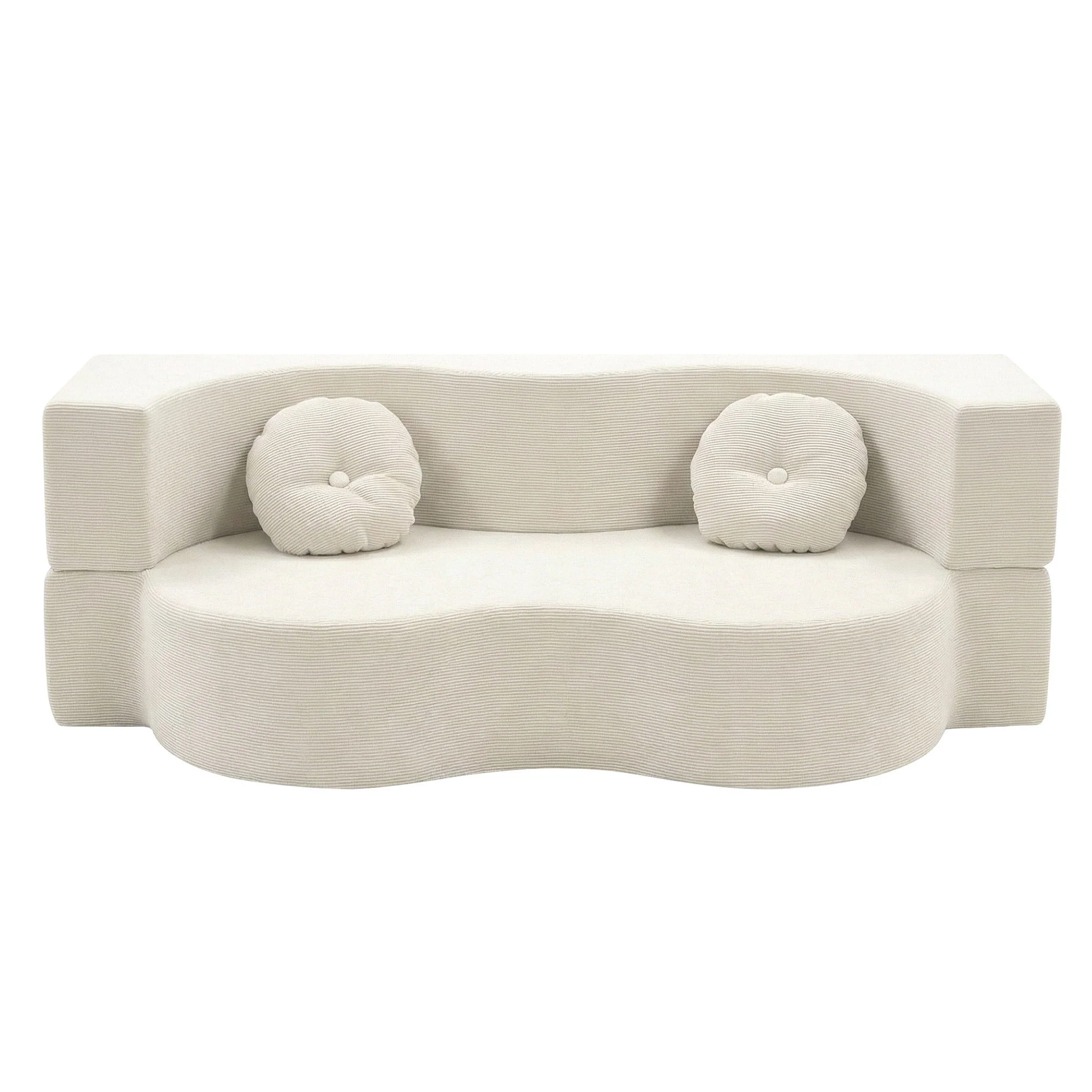 Artiss Folding Sofa Bed Floor Couch 2-in-1 Convertible Futon Loveseat Beige - Image 3