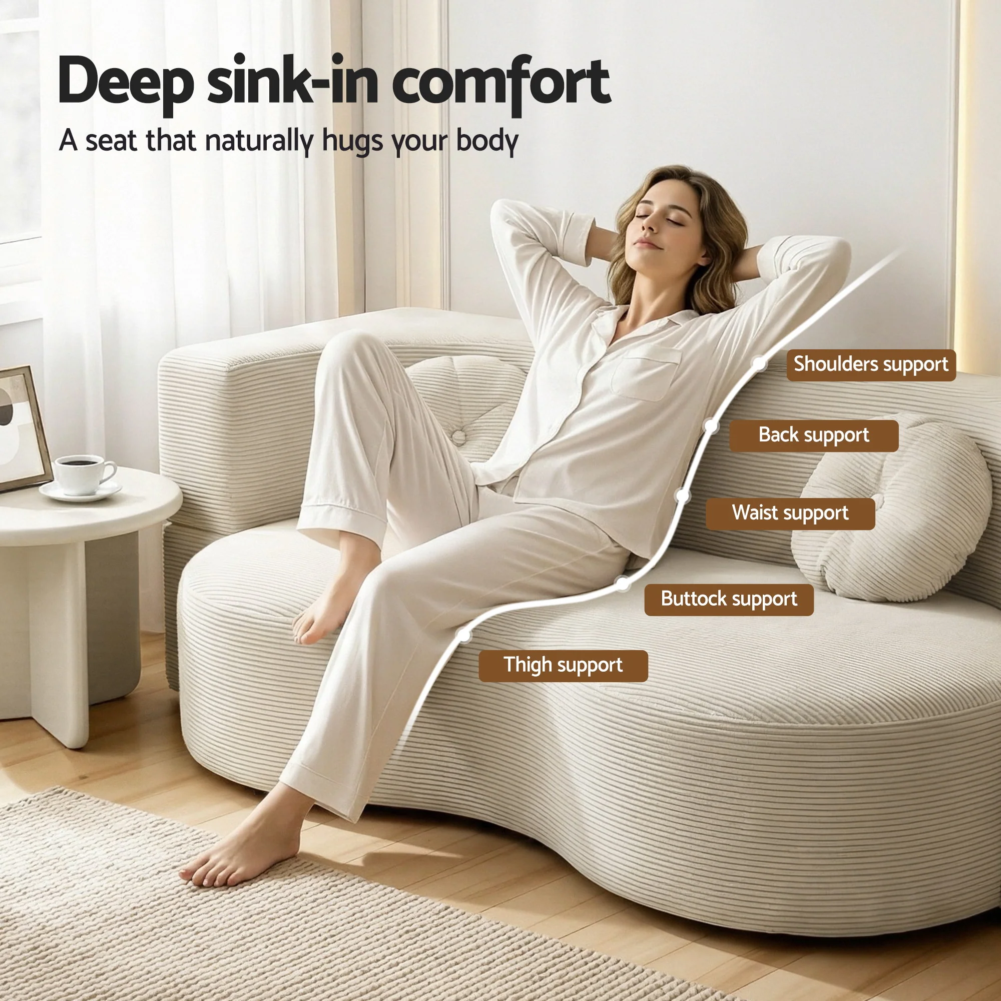 Artiss Folding Sofa Bed Floor Couch 2-in-1 Convertible Futon Loveseat Beige - Image 5