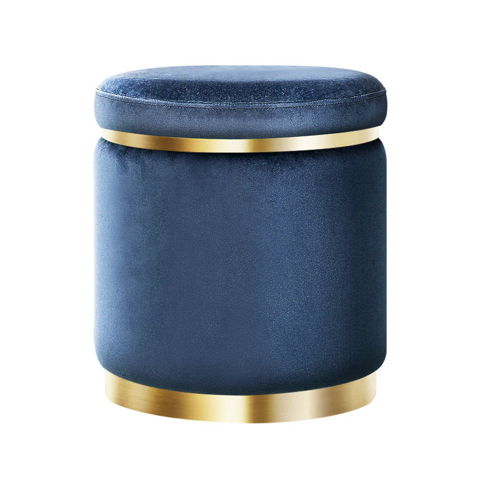 Artiss Ottoman Foot Stool Round Velvet Navy - Image 2