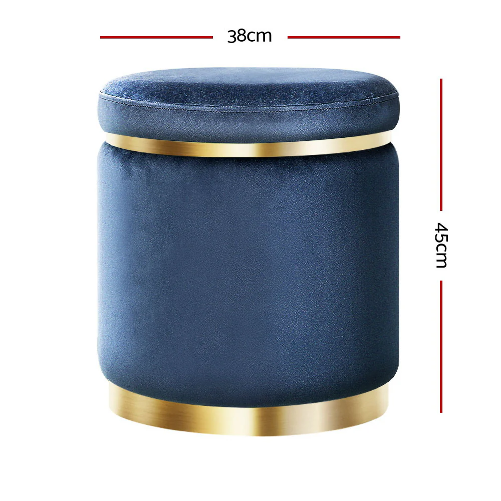 Artiss Ottoman Foot Stool Round Velvet Navy - Image 3