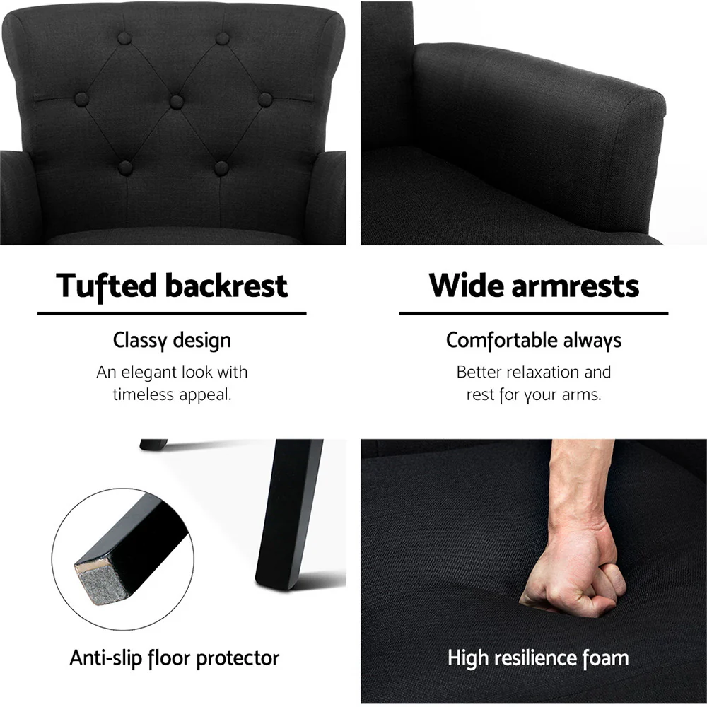 Artiss Armchair Wingback Charcoal Lothair - Image 7
