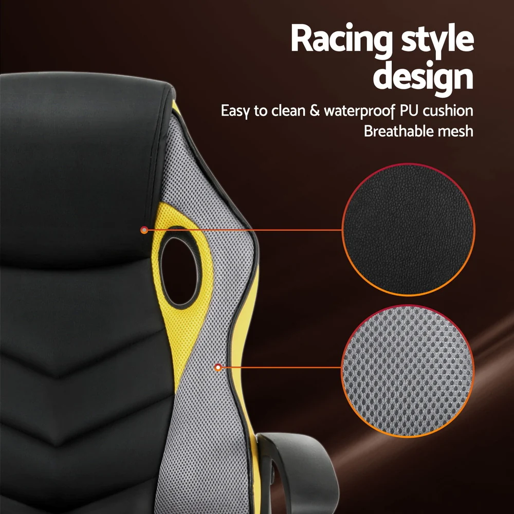Artiss Gaming Office Chair Computer Executive Racing Chairs High Back Yellow - Image 5