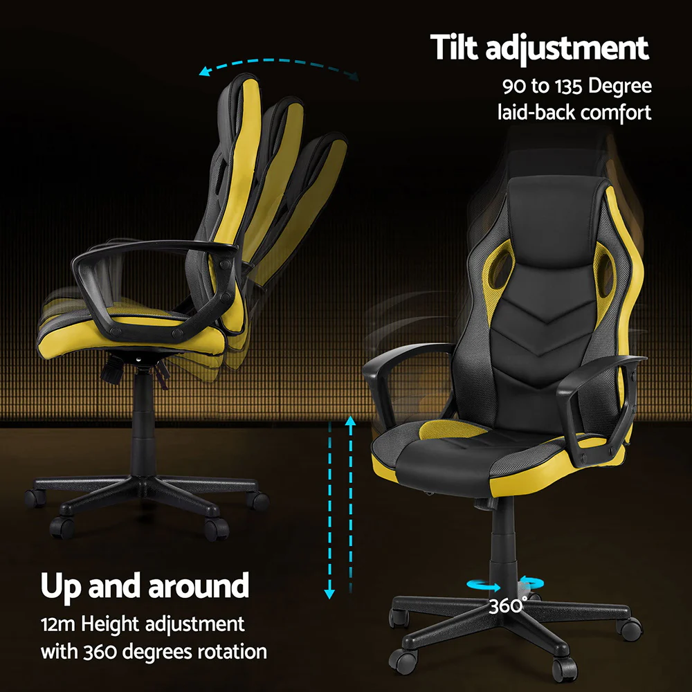 Artiss Gaming Office Chair Computer Executive Racing Chairs High Back Yellow - Image 6