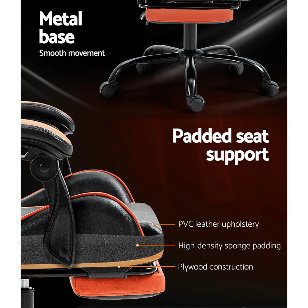 Artiss Gaming Office Chair Executive Computer Leather Chairs Footrest Orange - Image 6
