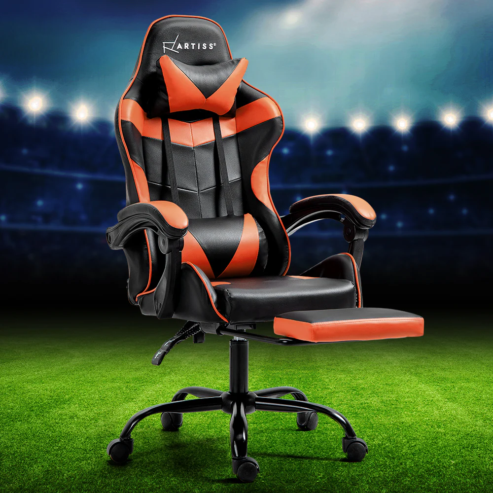Artiss Gaming Office Chair Executive Computer Leather Chairs Footrest Orange - Image 7