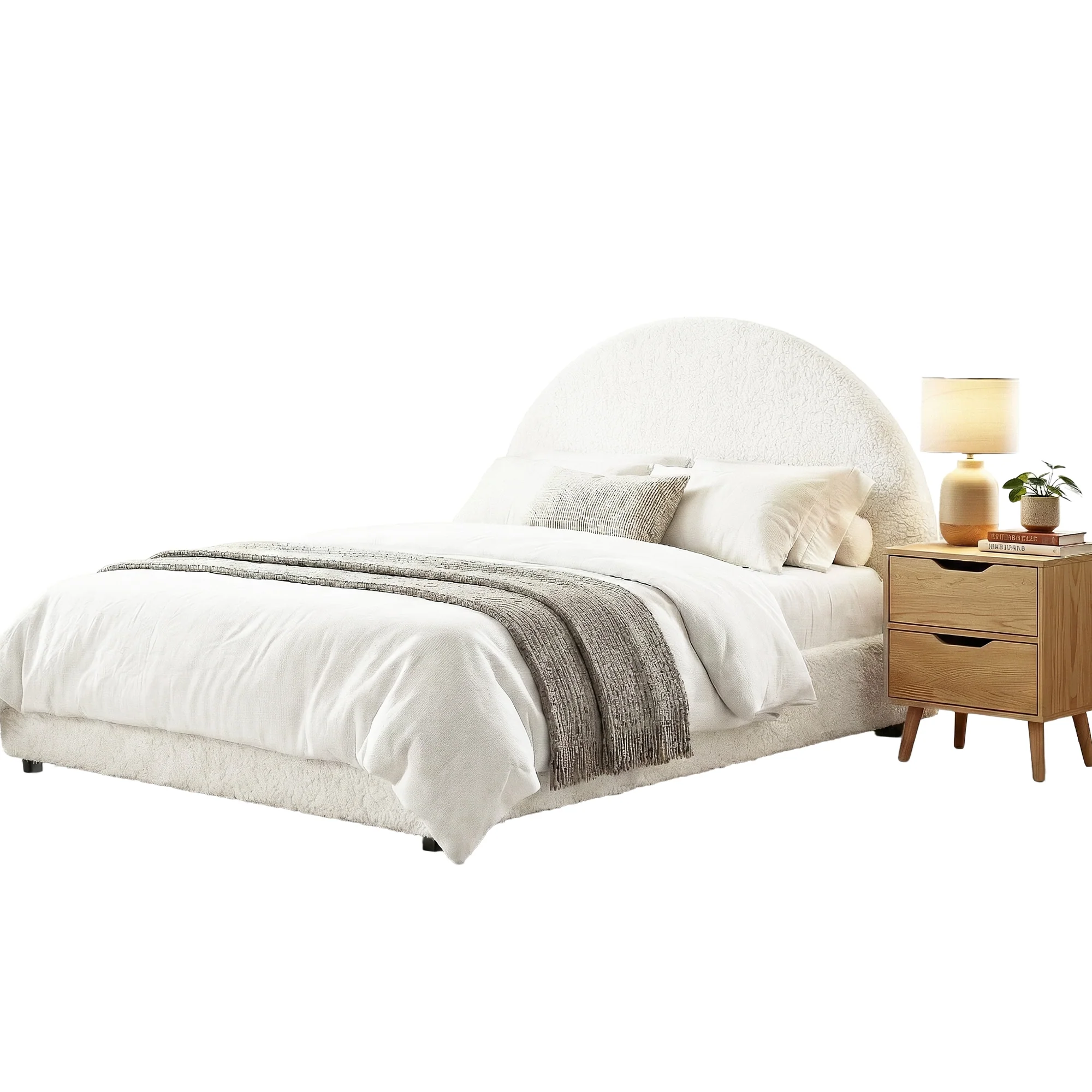 Artiss Gas Lift Queen Bed Frame with Bedside Table Set Boucle Fabric Upholstered Platform Bed Nightstand - Image 2