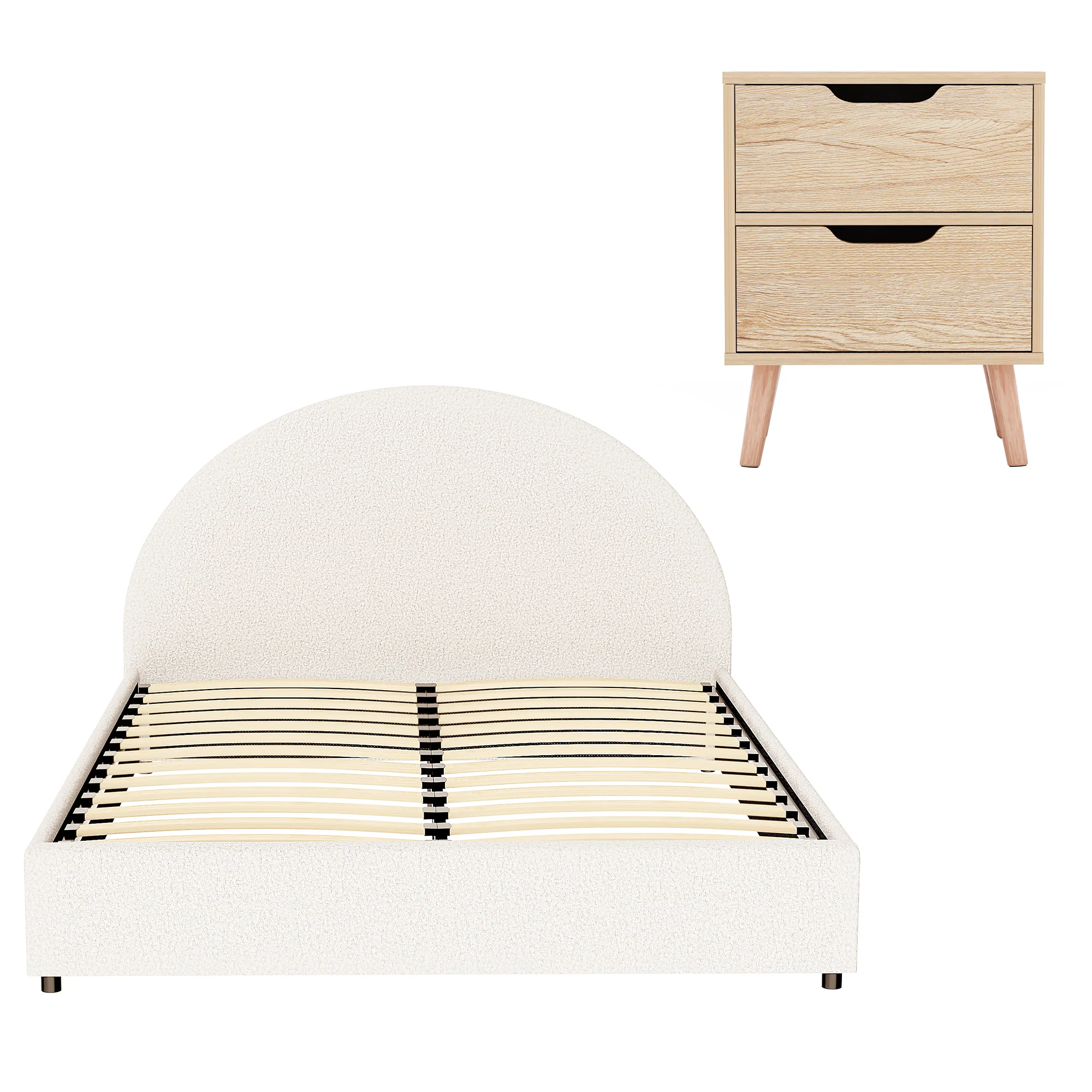 Artiss Gas Lift Queen Bed Frame with Bedside Table Set Boucle Fabric Upholstered Platform Bed Nightstand - Image 4