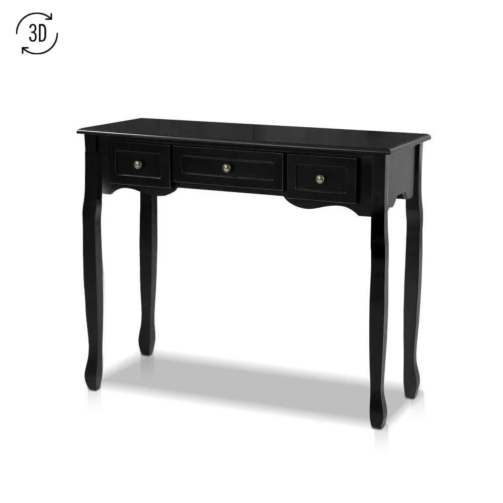 Artiss Console Table 3 Drawers Black Hamptons