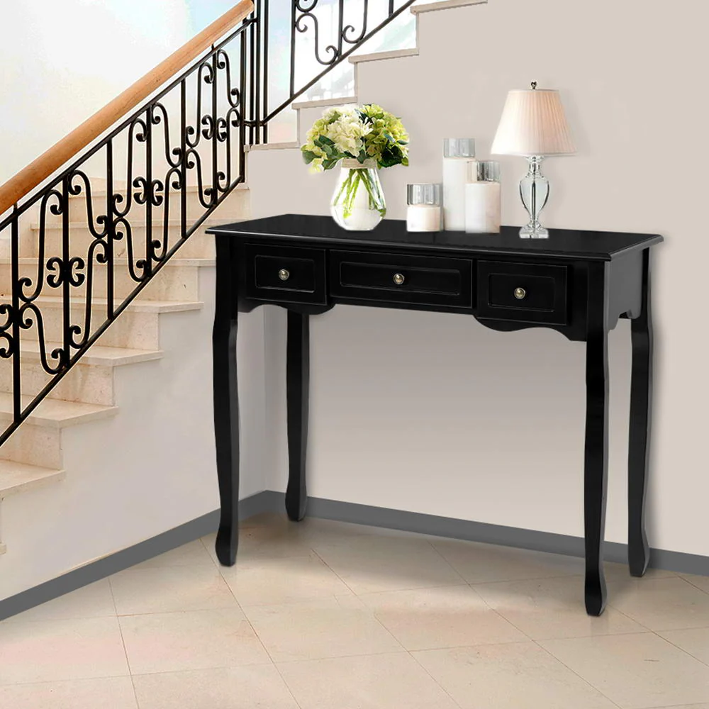 Artiss Console Table 3 Drawers Black Hamptons - Image 3