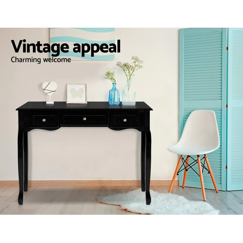 Artiss Console Table 3 Drawers Black Hamptons - Image 4