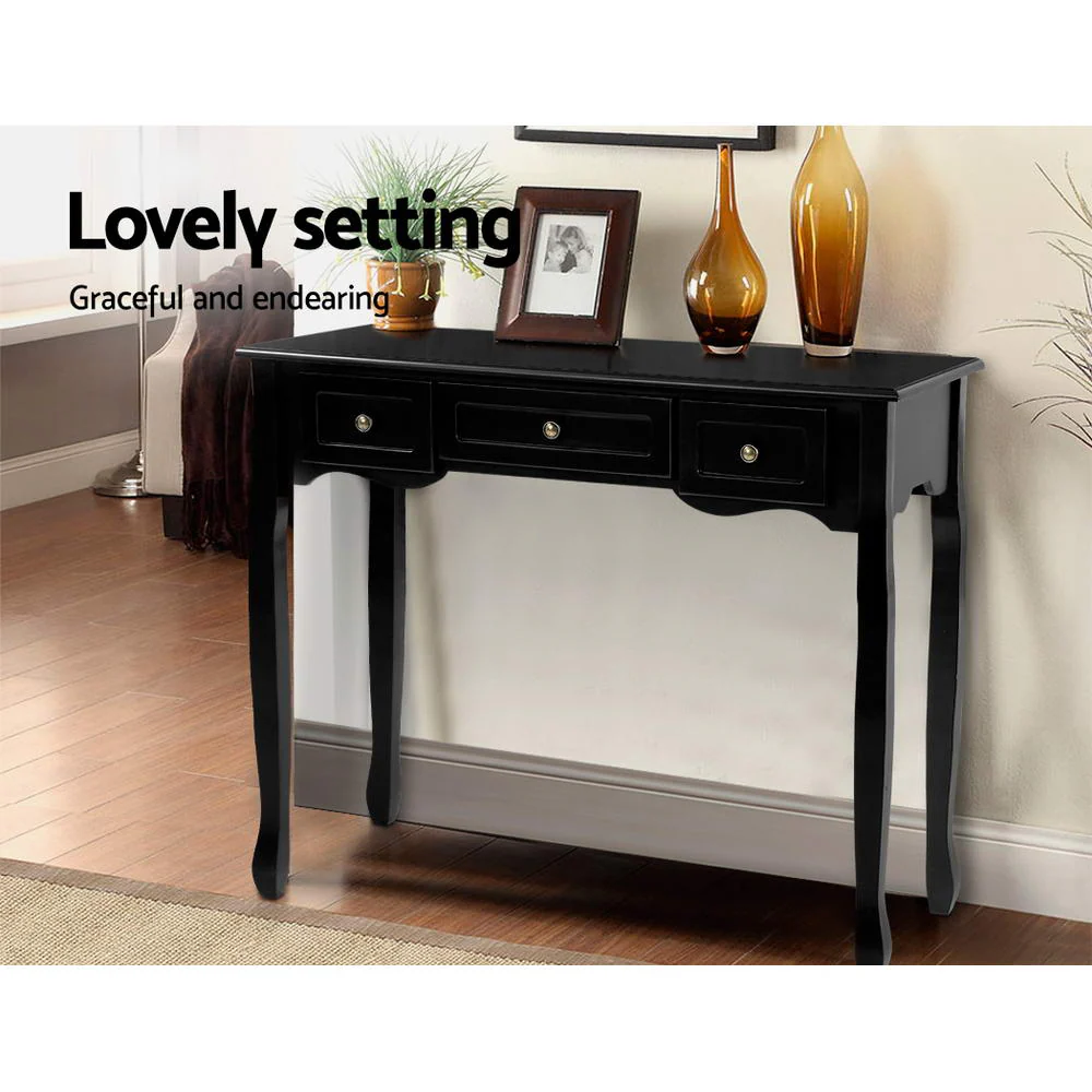 Artiss Console Table 3 Drawers Black Hamptons - Image 5